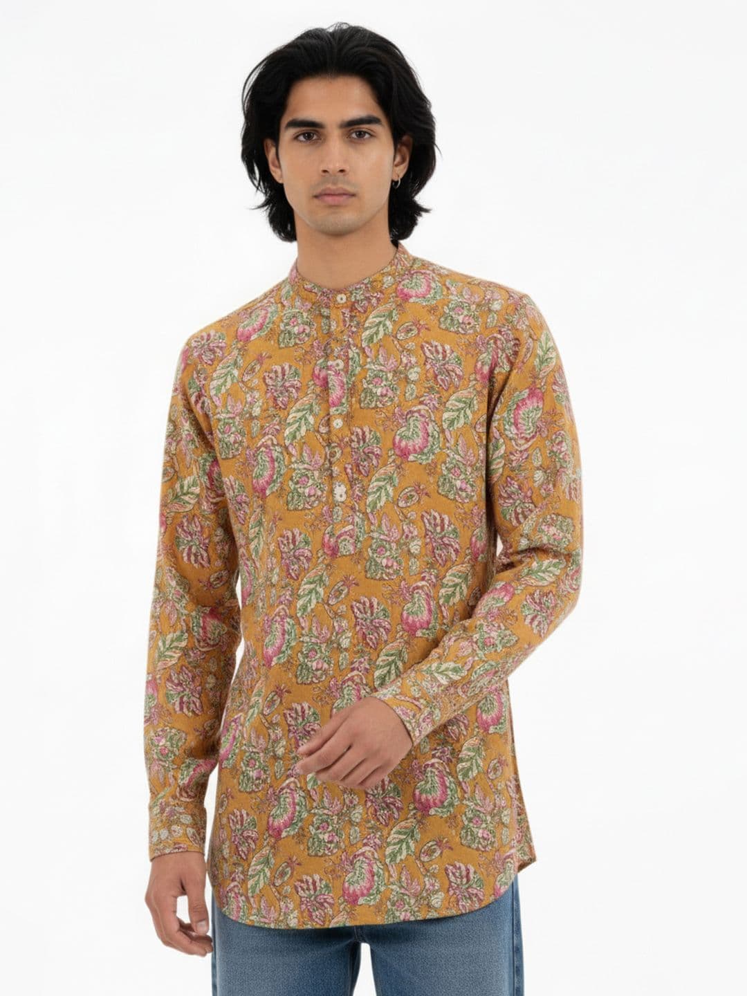 Anouk Rustic Floral Printed Band Collar Straight Kurta - view 1