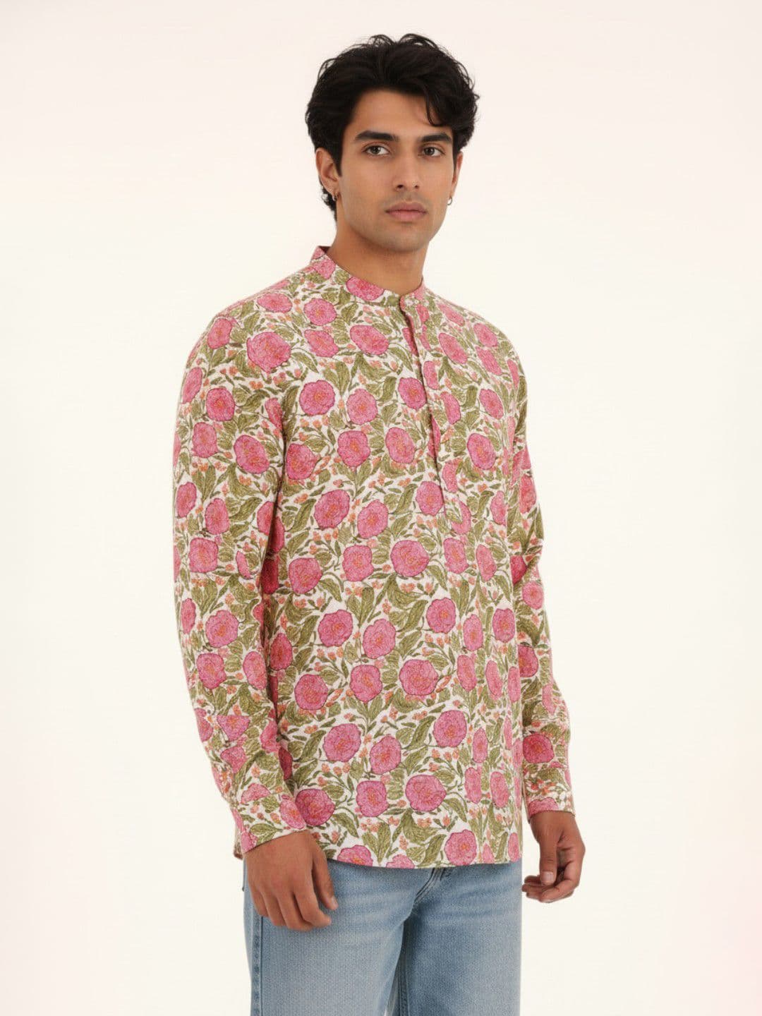 Anouk Rustic Floral Printed Band Collar Straight Kurta - view 1