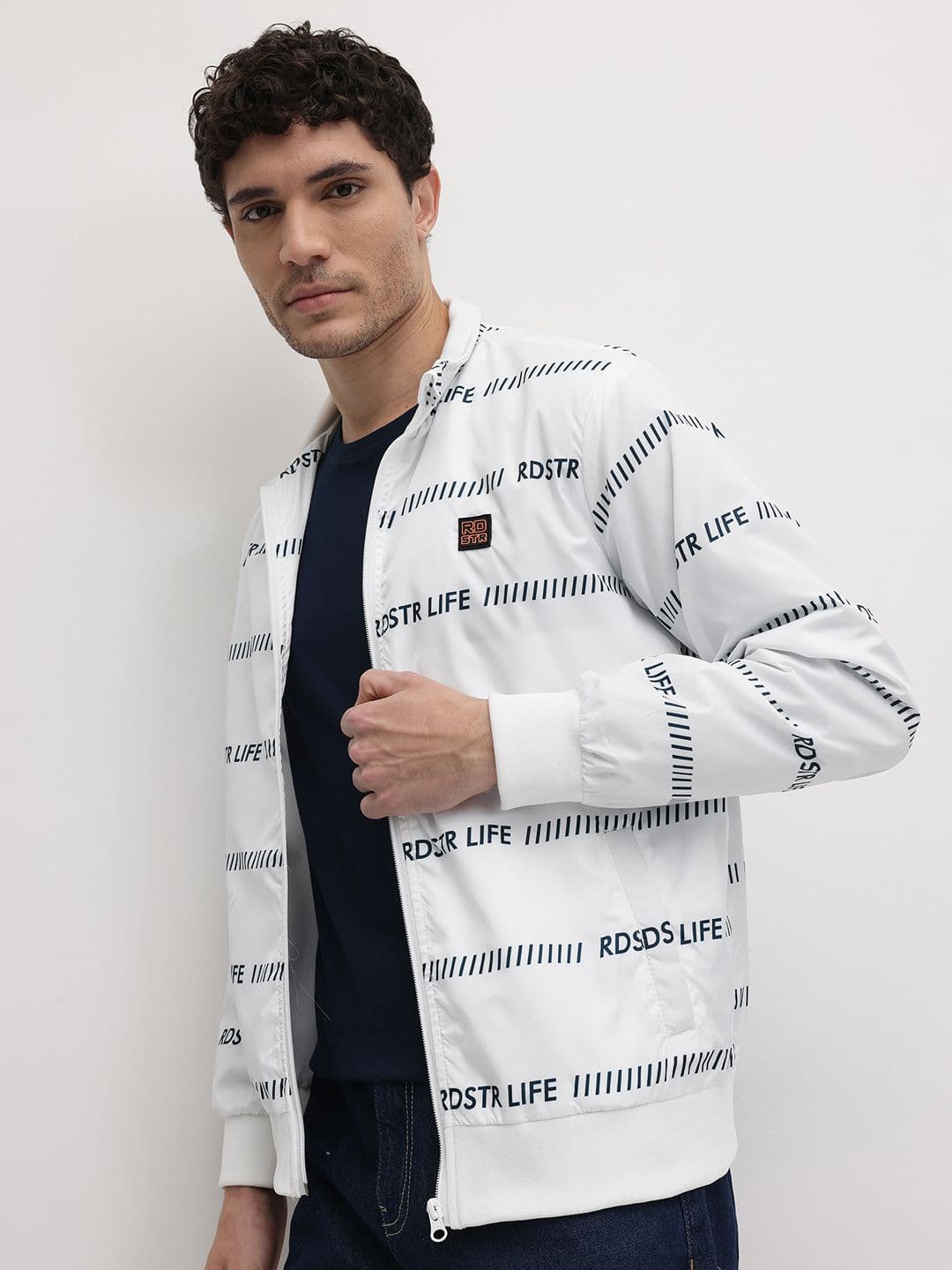 The Roadster Life Co. Typography Printed Mock Collar Bomber Jacket - view 1