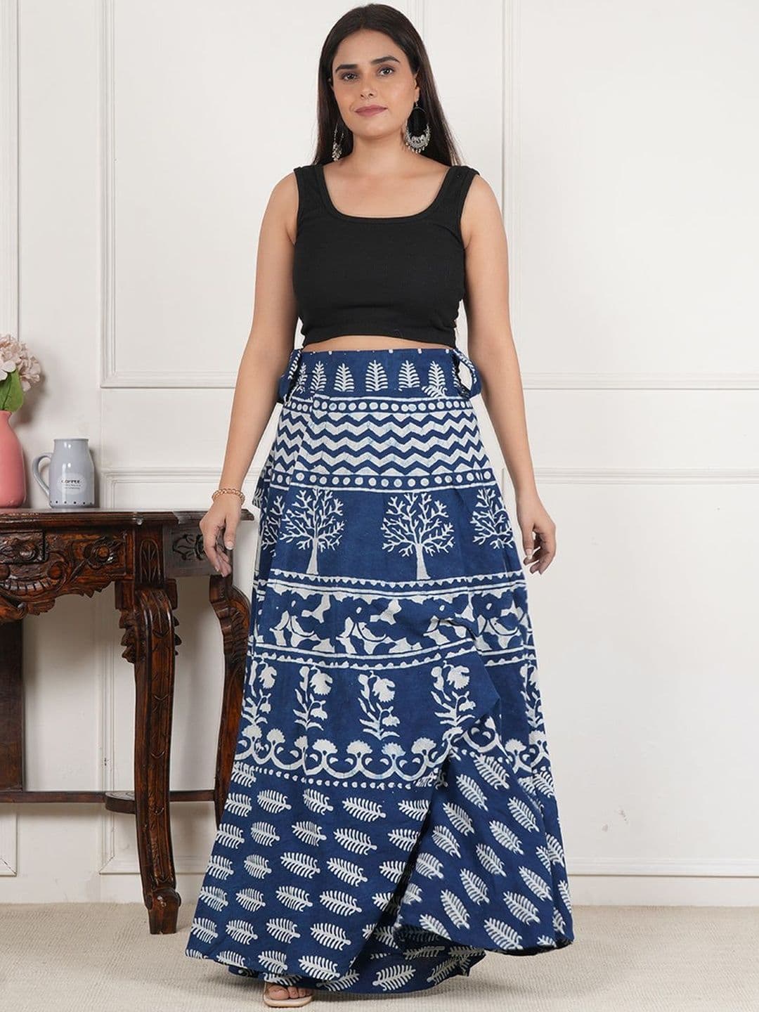 Style Shoes Women Ethnic Printed Cotton Maxi Flared Skirts - view 1