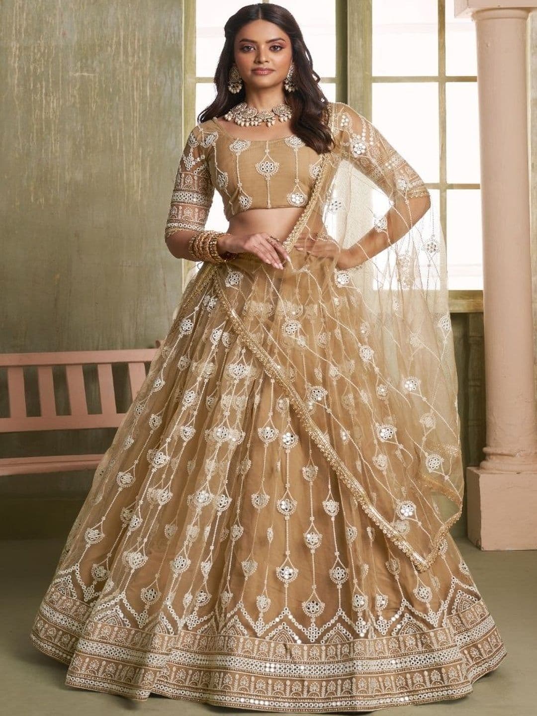 Ethniqlo Ethiqlo Golden Beige Embroidered Lehenga Choli - view 1