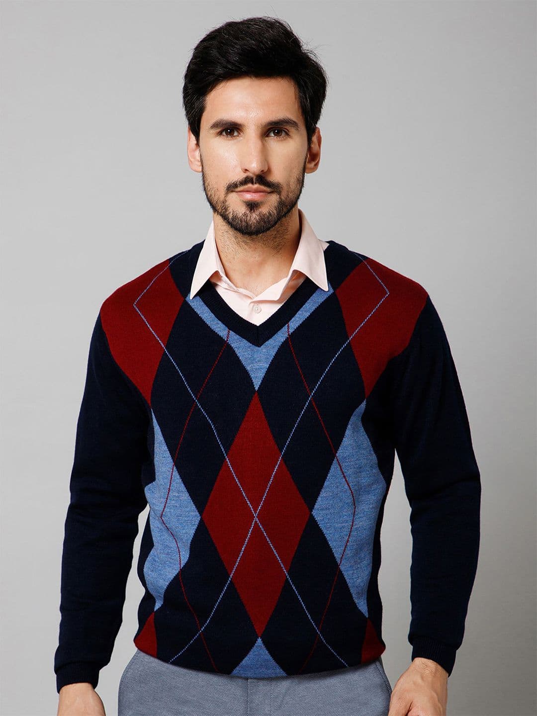 Cantabil Men Argyle Colourblocked Pullover - view 1