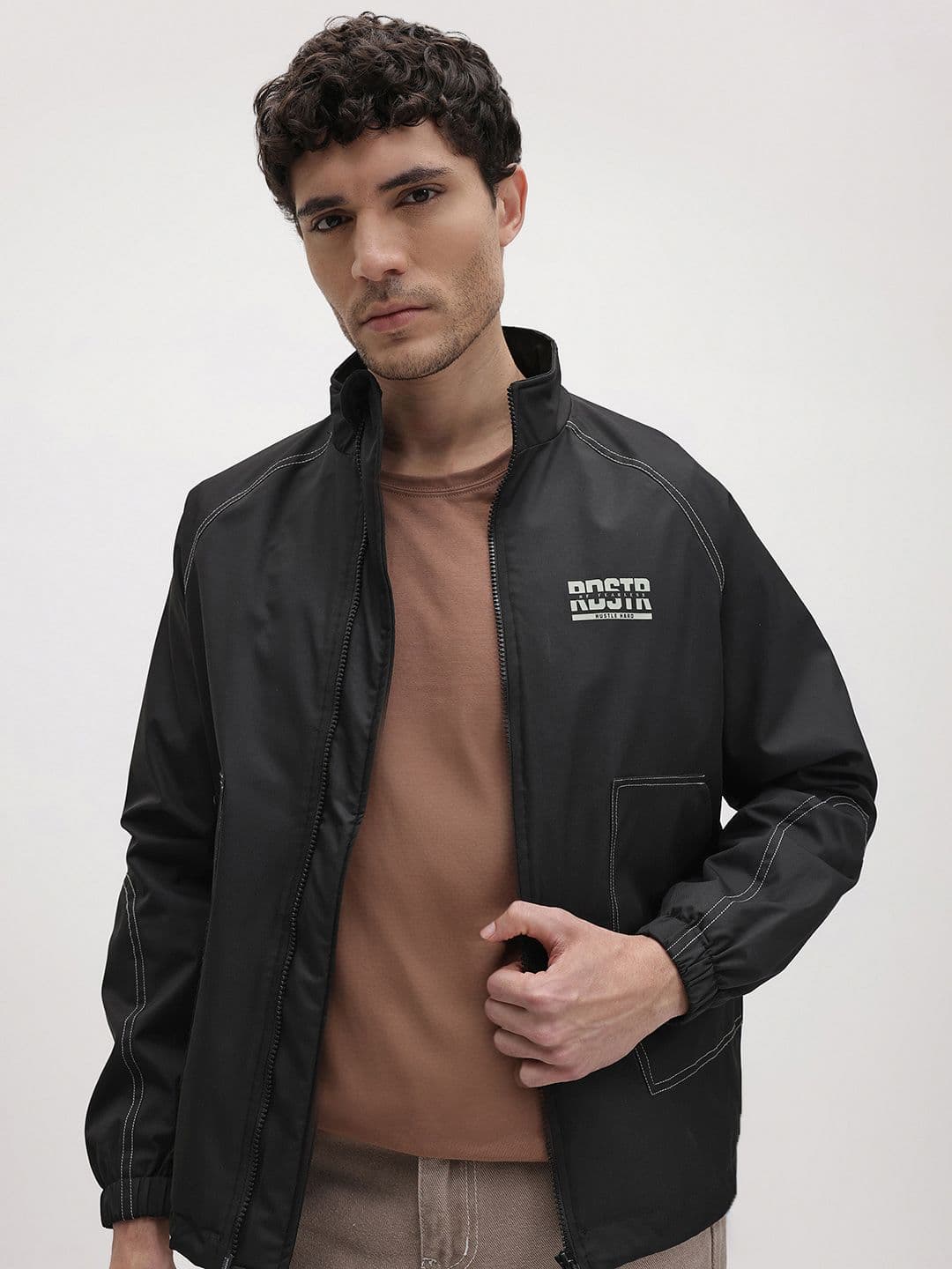 The Roadster Life Co. Brand Logo Detail Contrast Stitch Mock Collar Tailored Jacket - view 1
