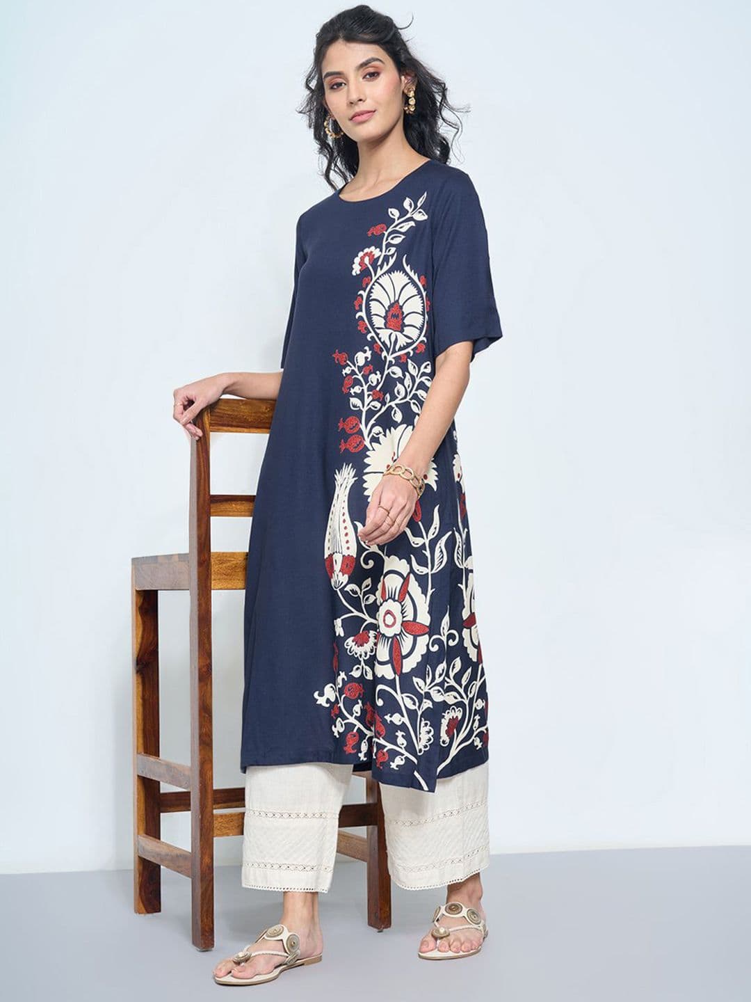 RANGMANCH BY PANTALOONS Floral Printed Straight Kurta - view 1