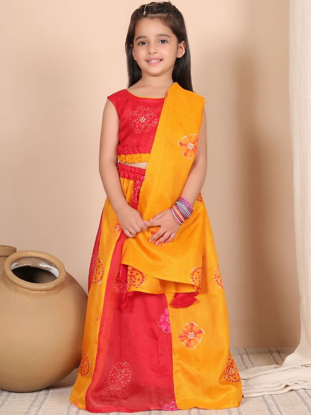 NEUDIS Girls Printed Round Neck Sleeveless Lehenga & Blouse With Dupatta - view 1