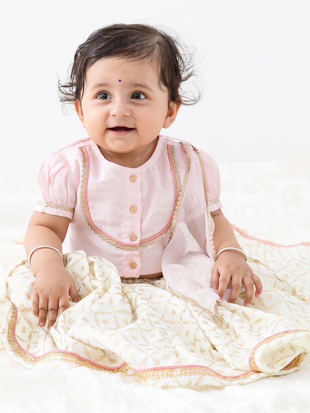 Tiber Taber Girls Pink Gotta Patti Detail Ready to Wear Lehenga & Blouse With Dupatta - view 1