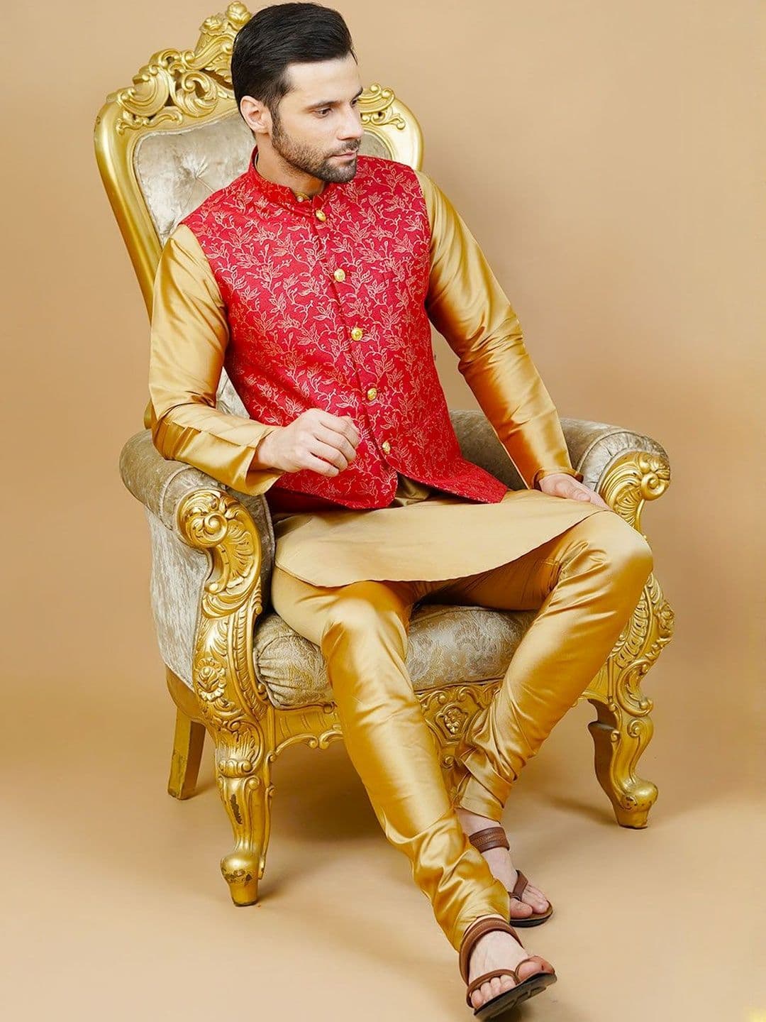 Wintage Printed Sleeveless Nehru Jackets - view 1