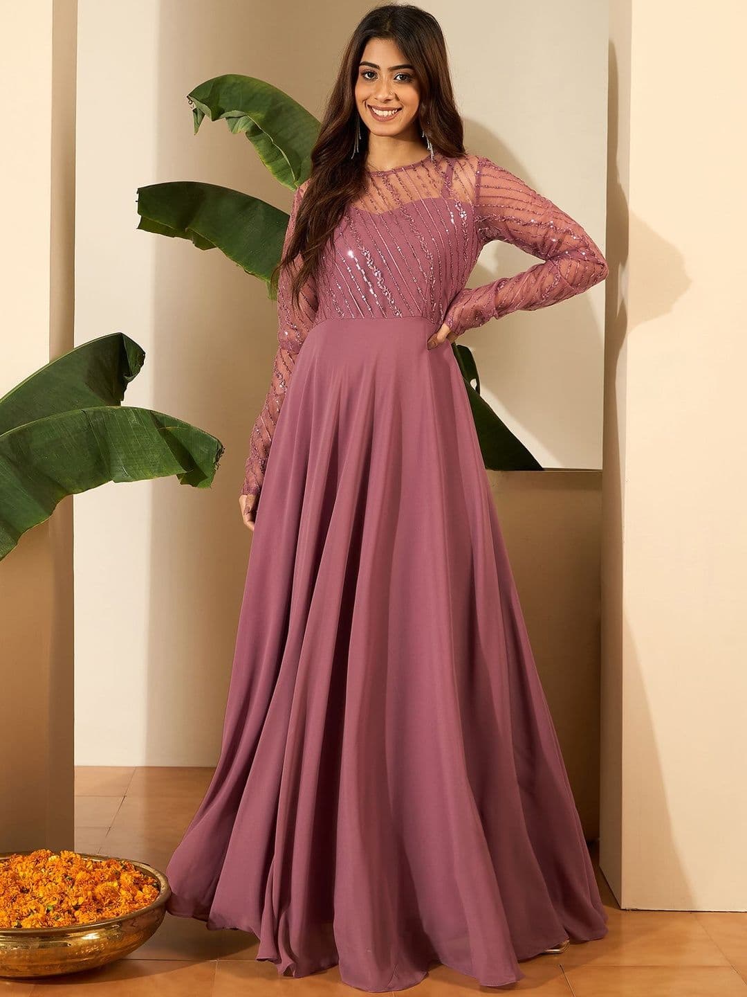 Inddus Women Embellished Sequined Maxi Ethnic Dress - view 1