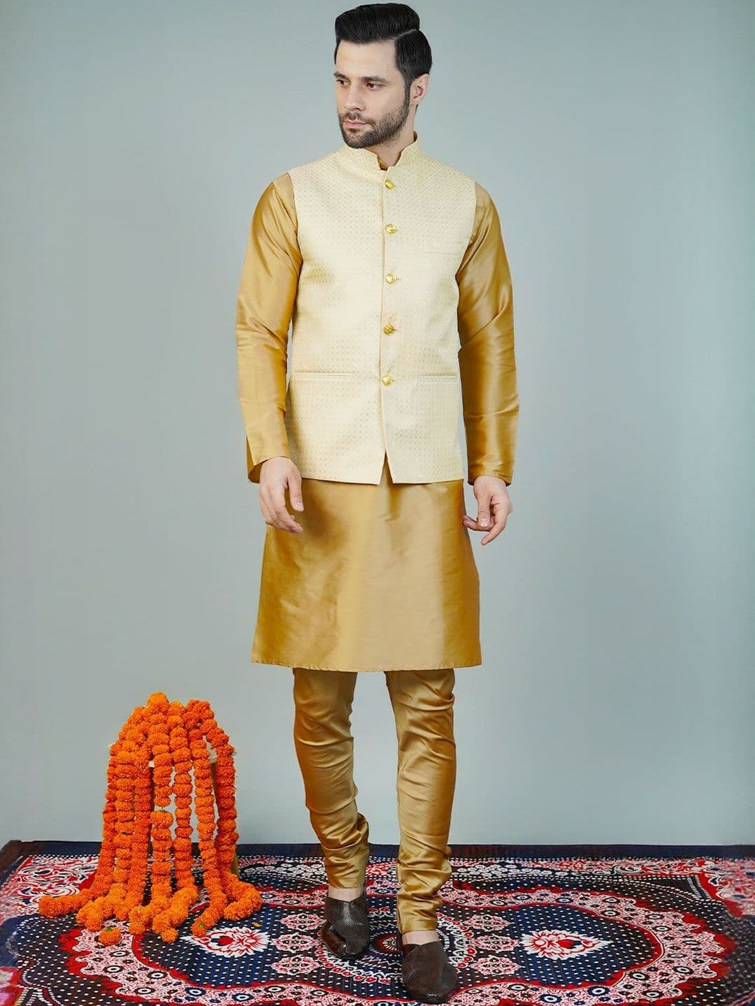 Wintage Woven-Design Sleeveless Nehru Jackets - view 1