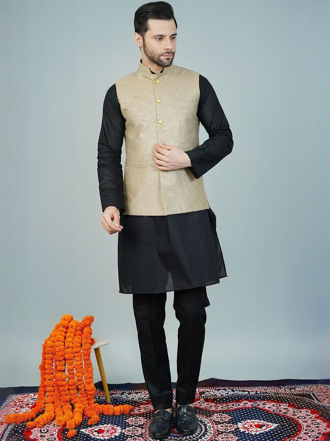 Wintage Men Satin Sleeveless Nehru Jacket - view 1