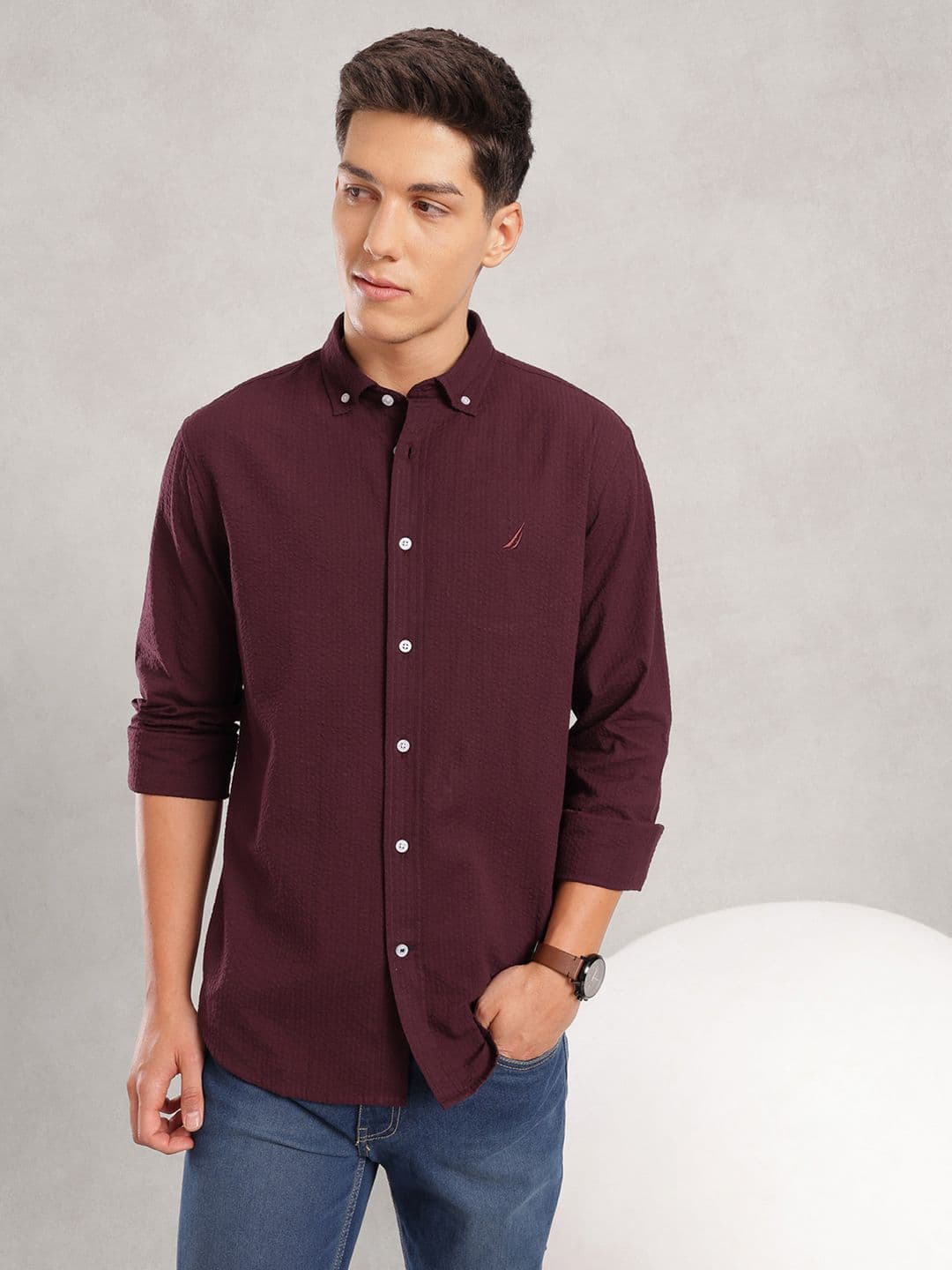 Nautica Slim Fit Textured Pure Cotton Casual Shirt - view 1
