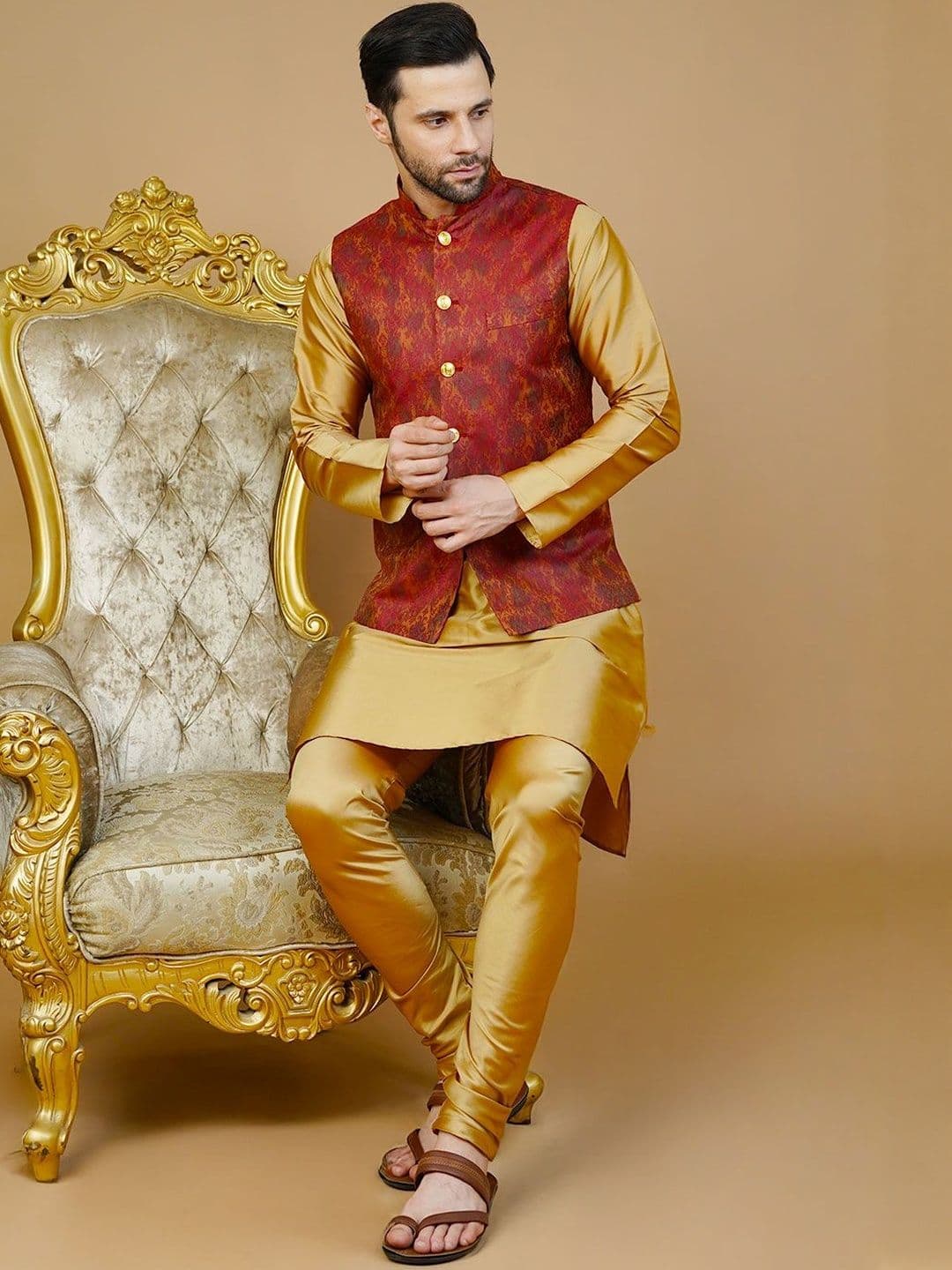 Wintage Printed Sleeveless Nehru Jackets - view 1