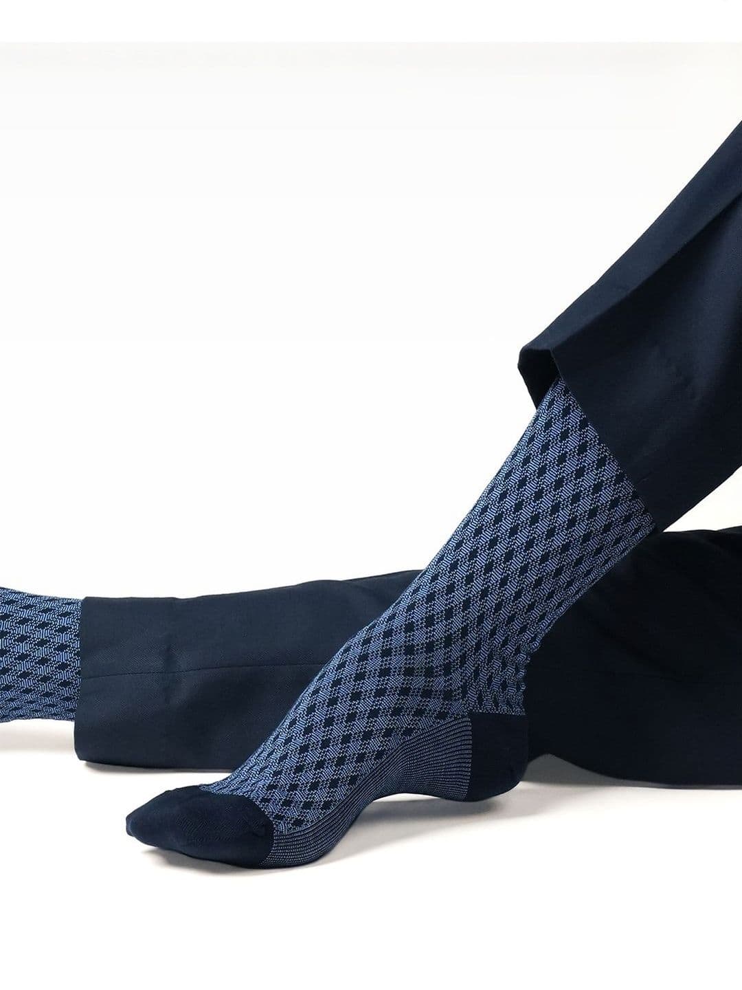 Theater Men Gingham Mercerized Checked Cotton Calf-Length Formal Socks - view 1