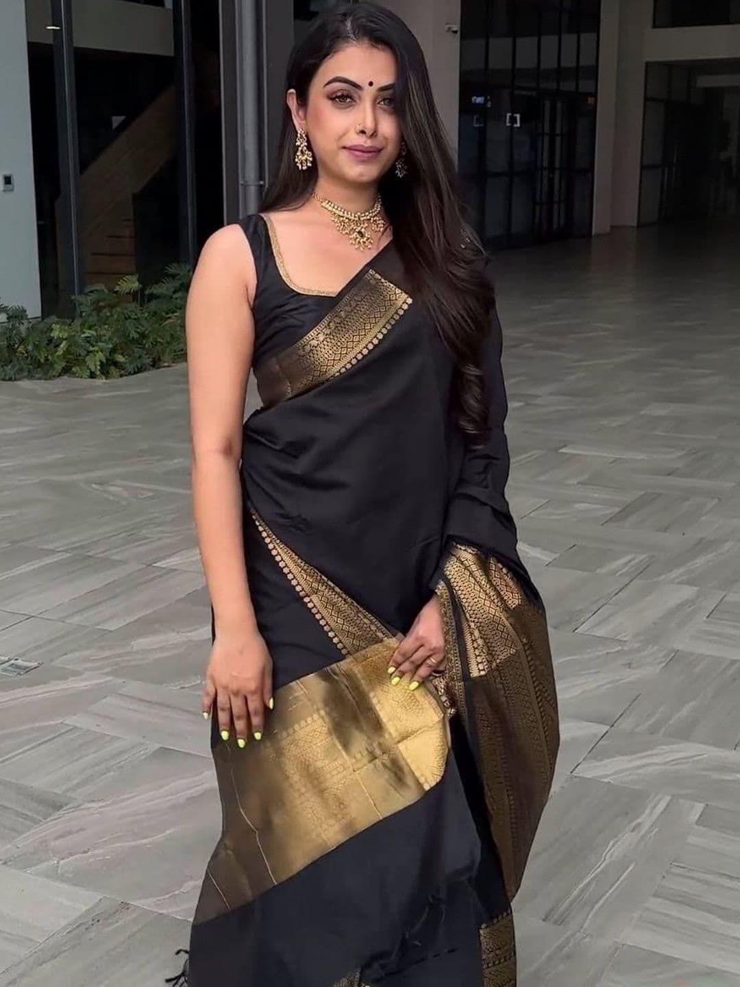 tammu designer Solid Woven Design Zari Border Saree - view 1
