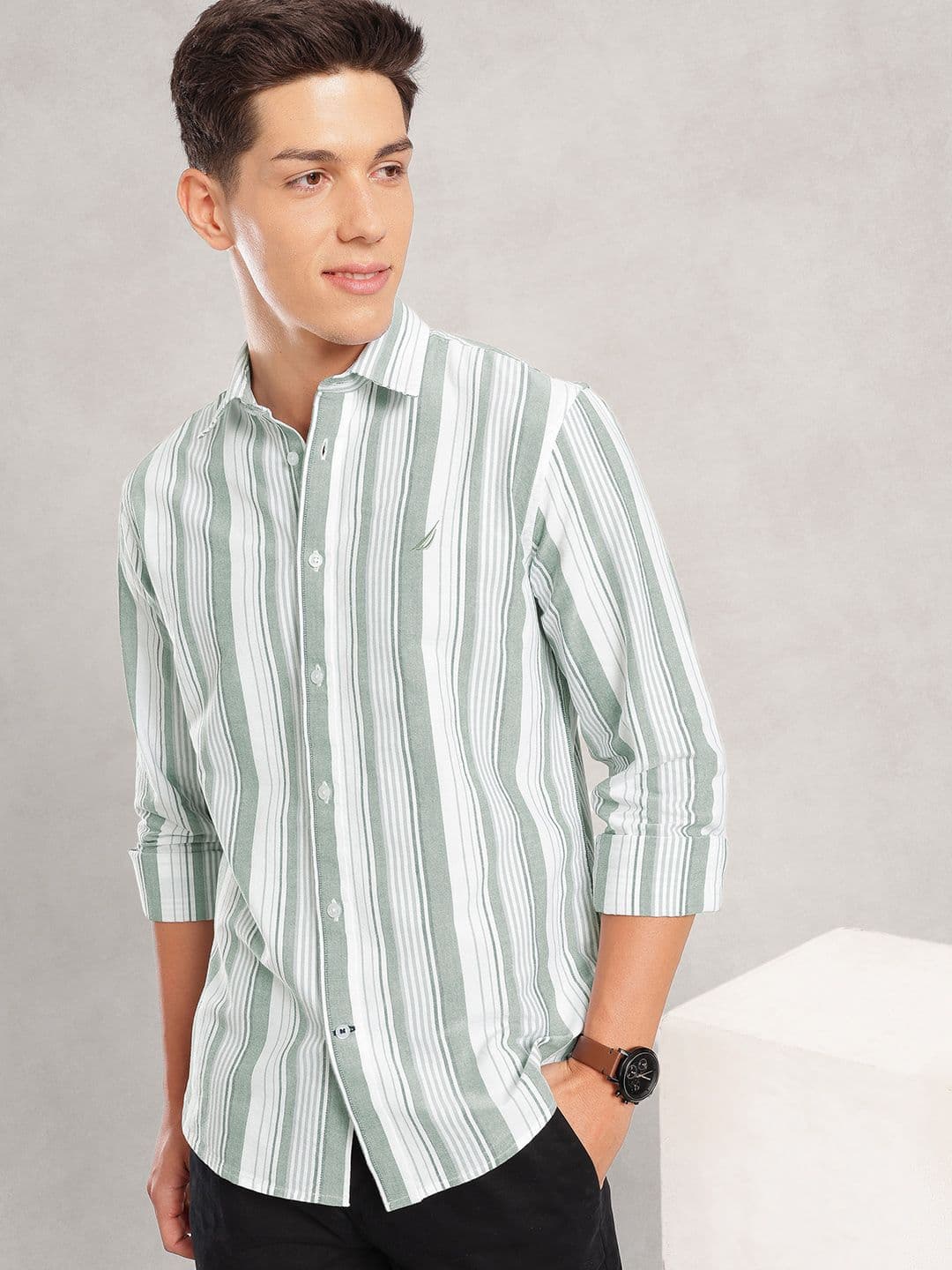 Nautica Pure Cotton Slim Fit Striped Casual Shirt - view 1