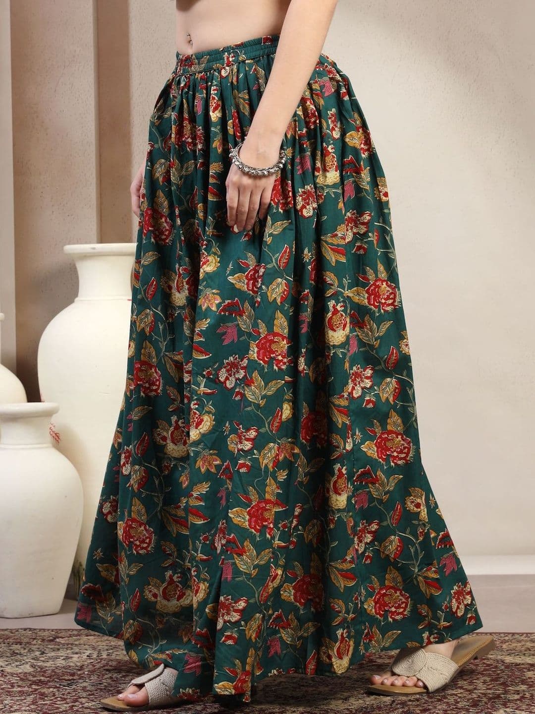 SUNEKH Women Printed Pure Cotton Flared Maxi Skirt - view 1