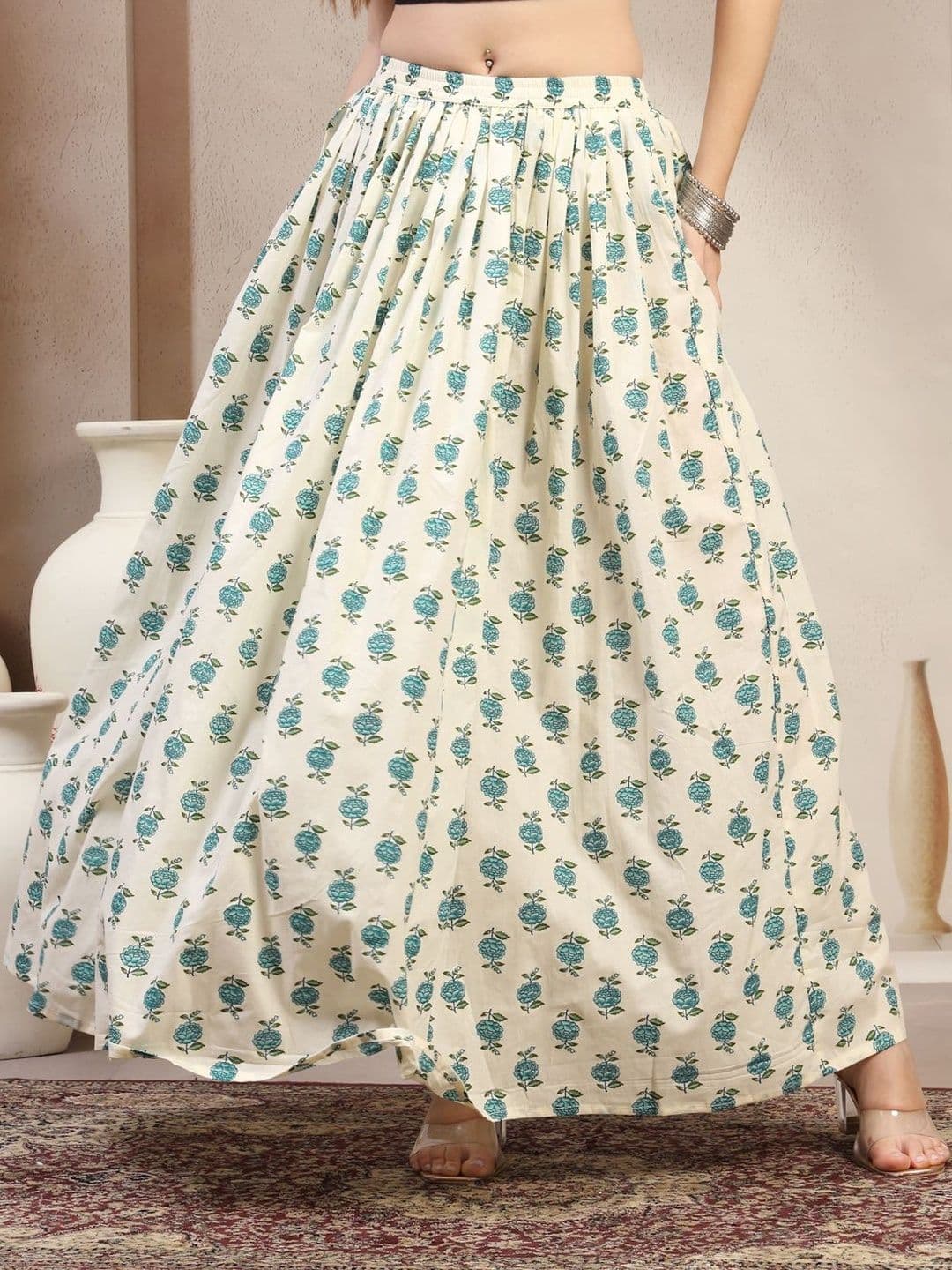 SUNEKH Self Designed Cotton Flared Maxi Skirts - view 1