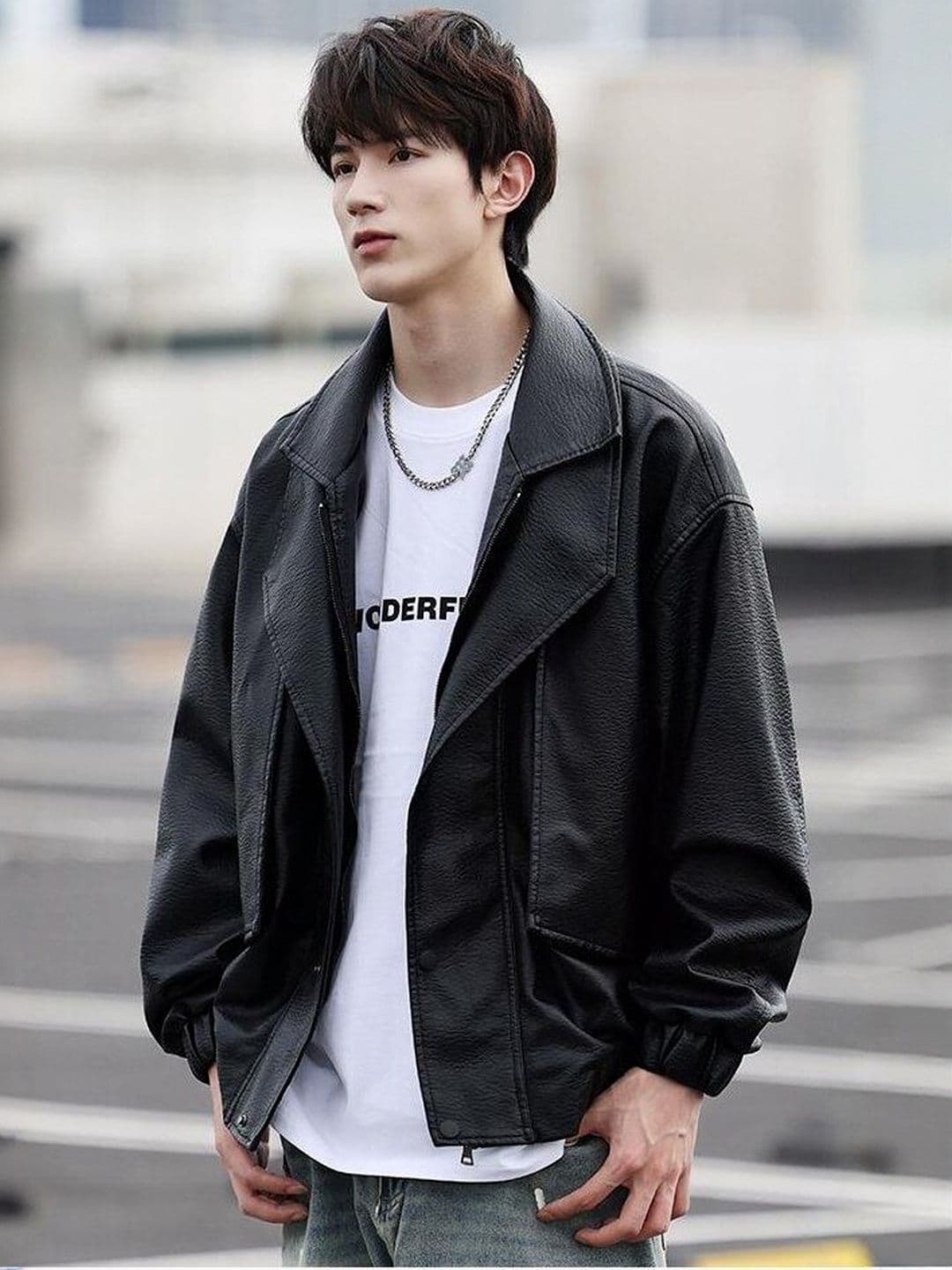 Mast & Harbour Men Spread Collar Solid Leather Jacket - view 1