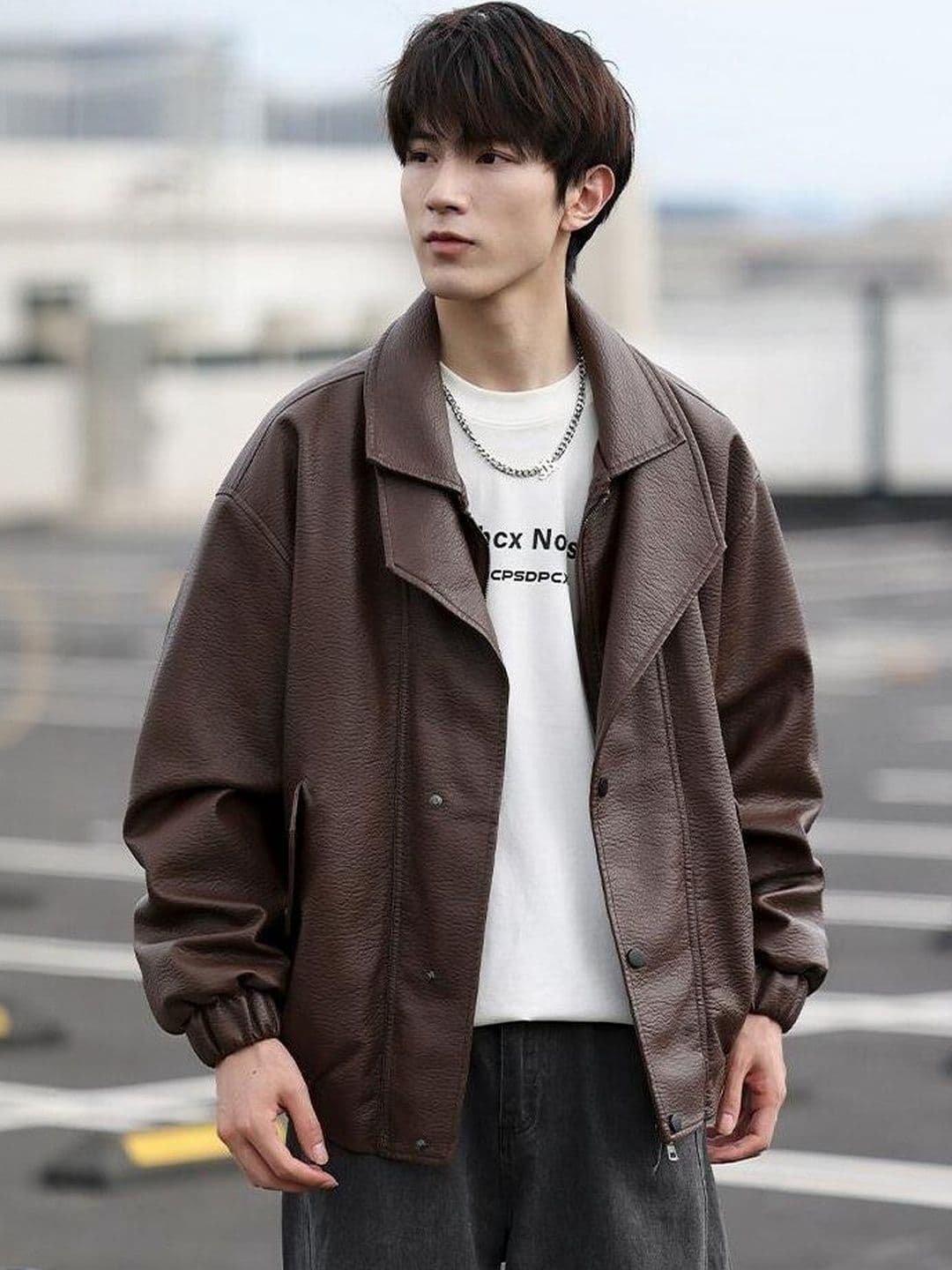 Mast & Harbour Men Spread Collar Solid Leather Jacket - view 1