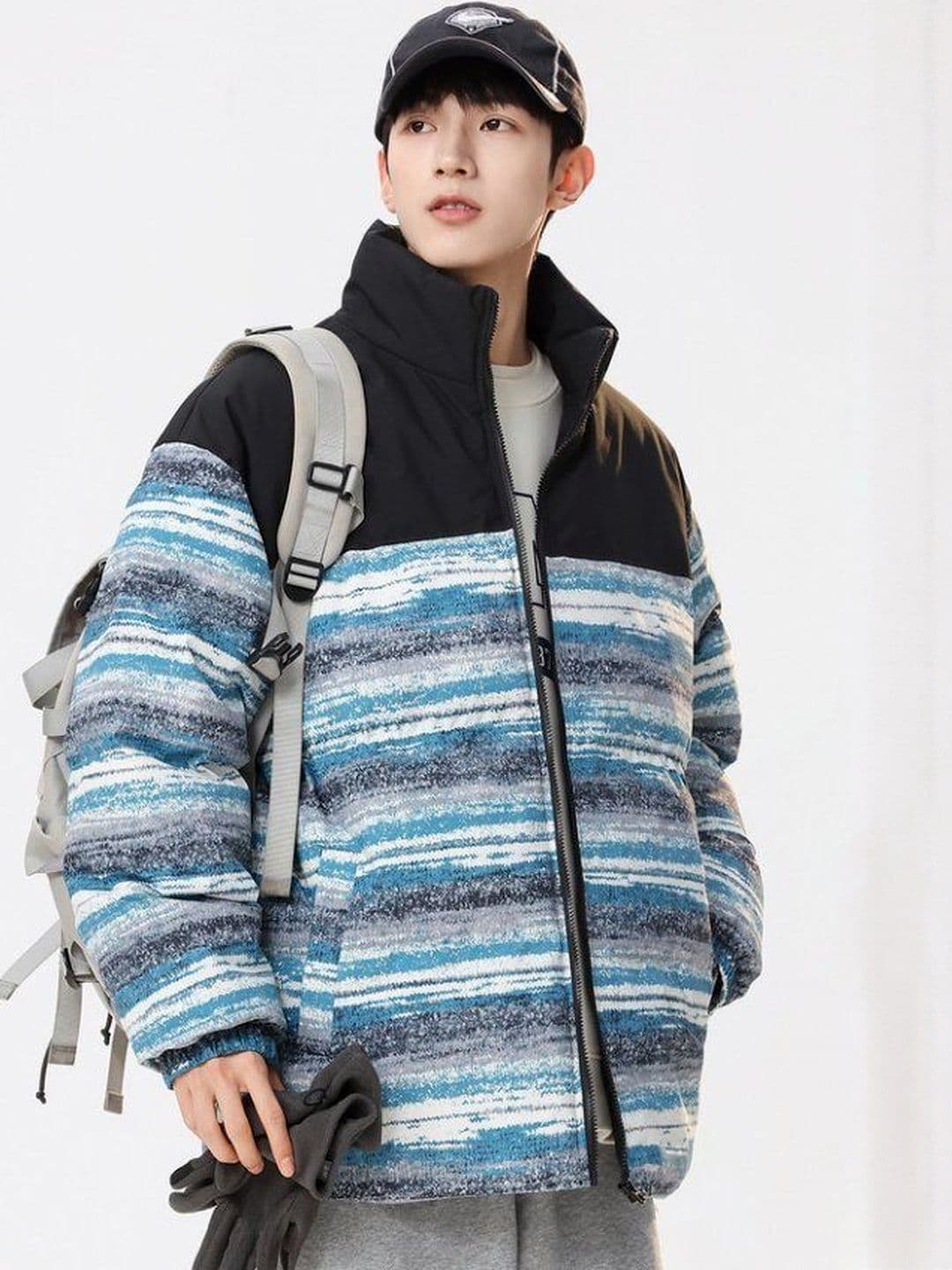 Mast & Harbour Men Abstract Printed Mock Collar Long Sleeve Puffer Jacket - view 1