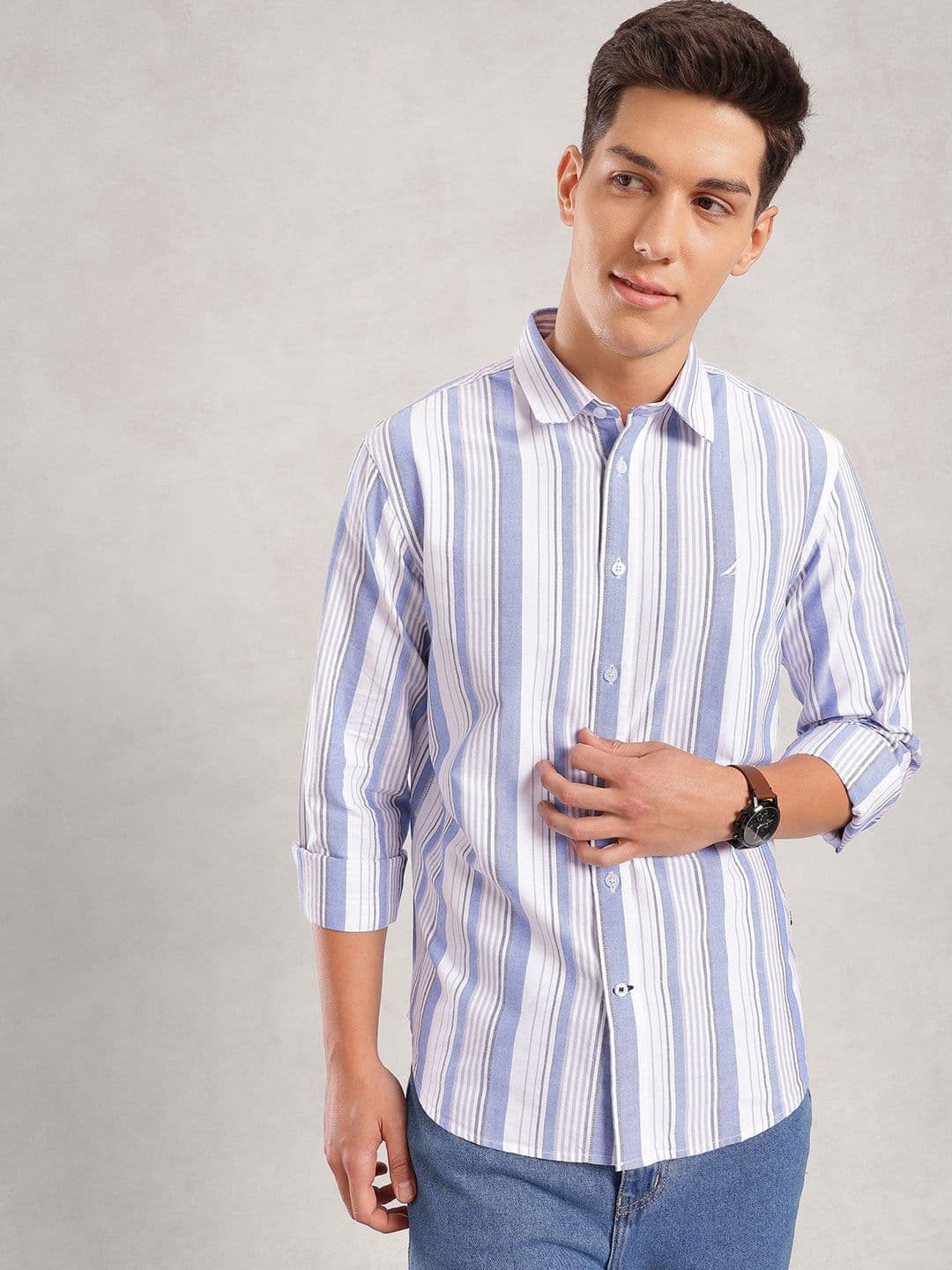 Nautica Pure Cotton Slim Fit Striped Casual Shirt - view 1