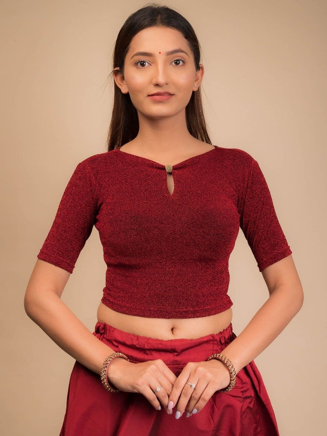 Bindigasm's Advi Women Keyhole Neck Readymade Saree Blouse - view 1