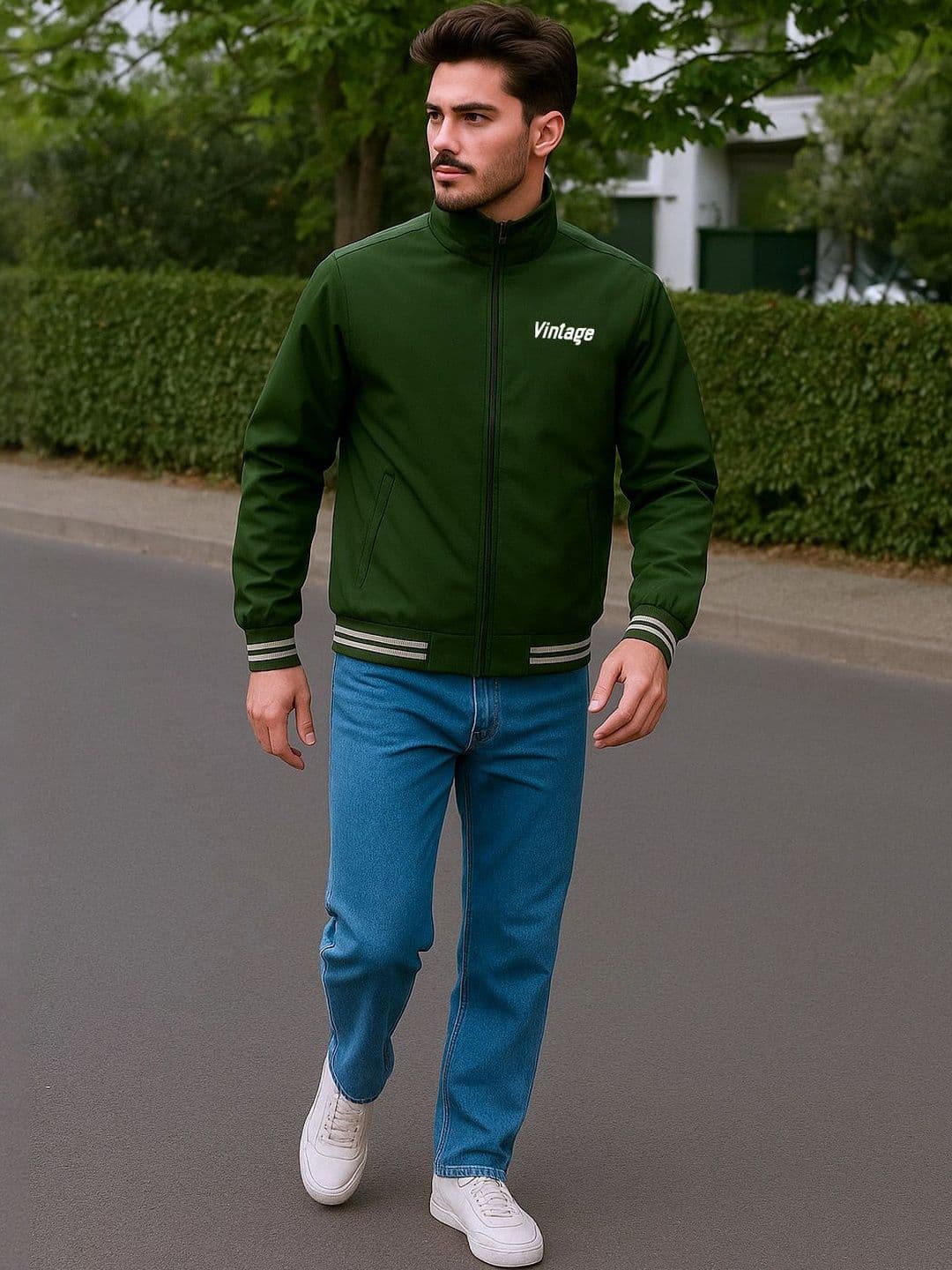 Moda Rapido Men Mock Collar Solid Windcheater Bomber Jacket - view 1