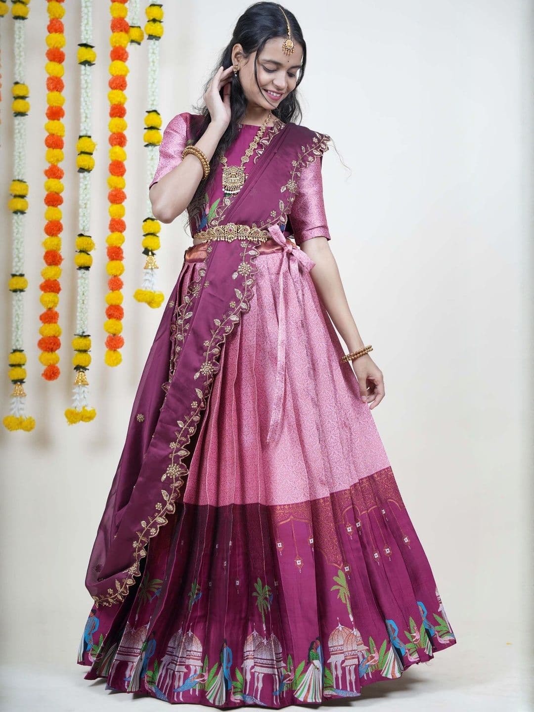 Fabcartz Trending Beautiful Unstitch South Indian Style Half Saree With Blouse & Dupatta - view 1