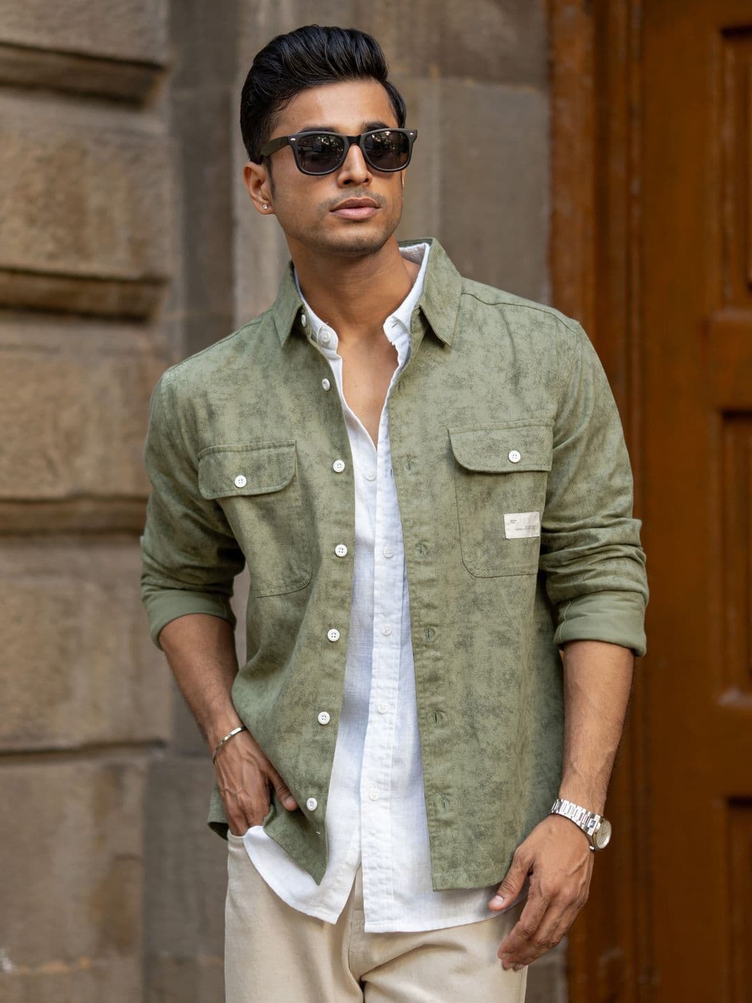 Powerlook Structured Printed Cotton Long Sleeves Shirt - view 1