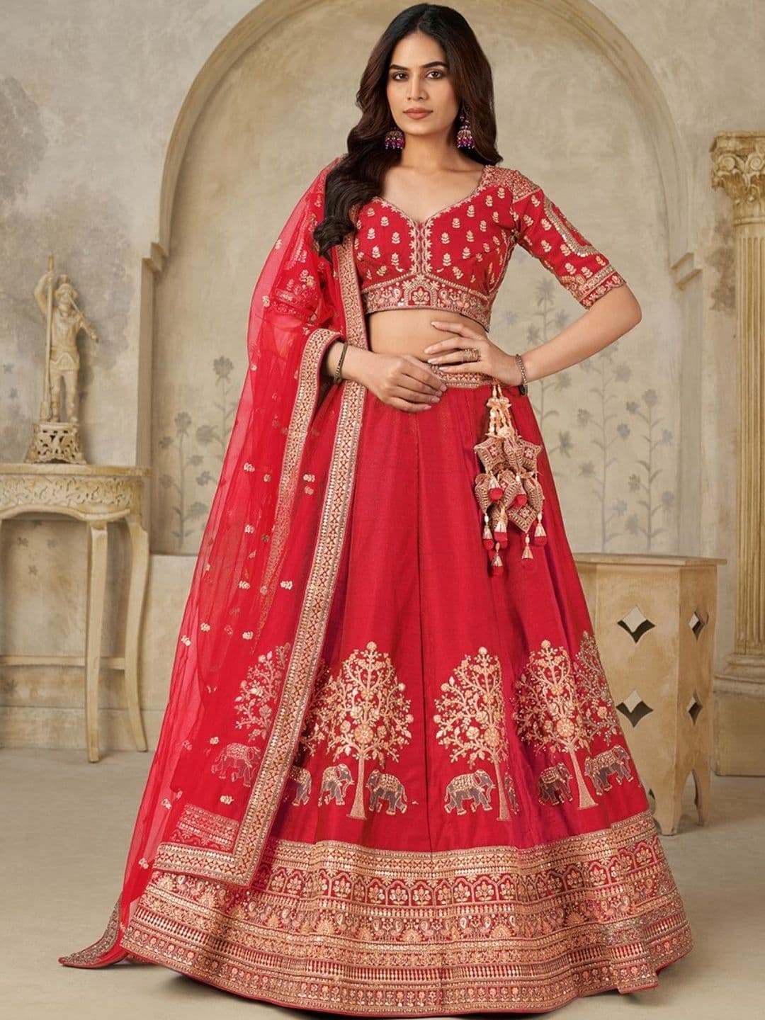 ODETTE Embroidered Silk Sequinned Lehenga Choli With Dupatta - view 1