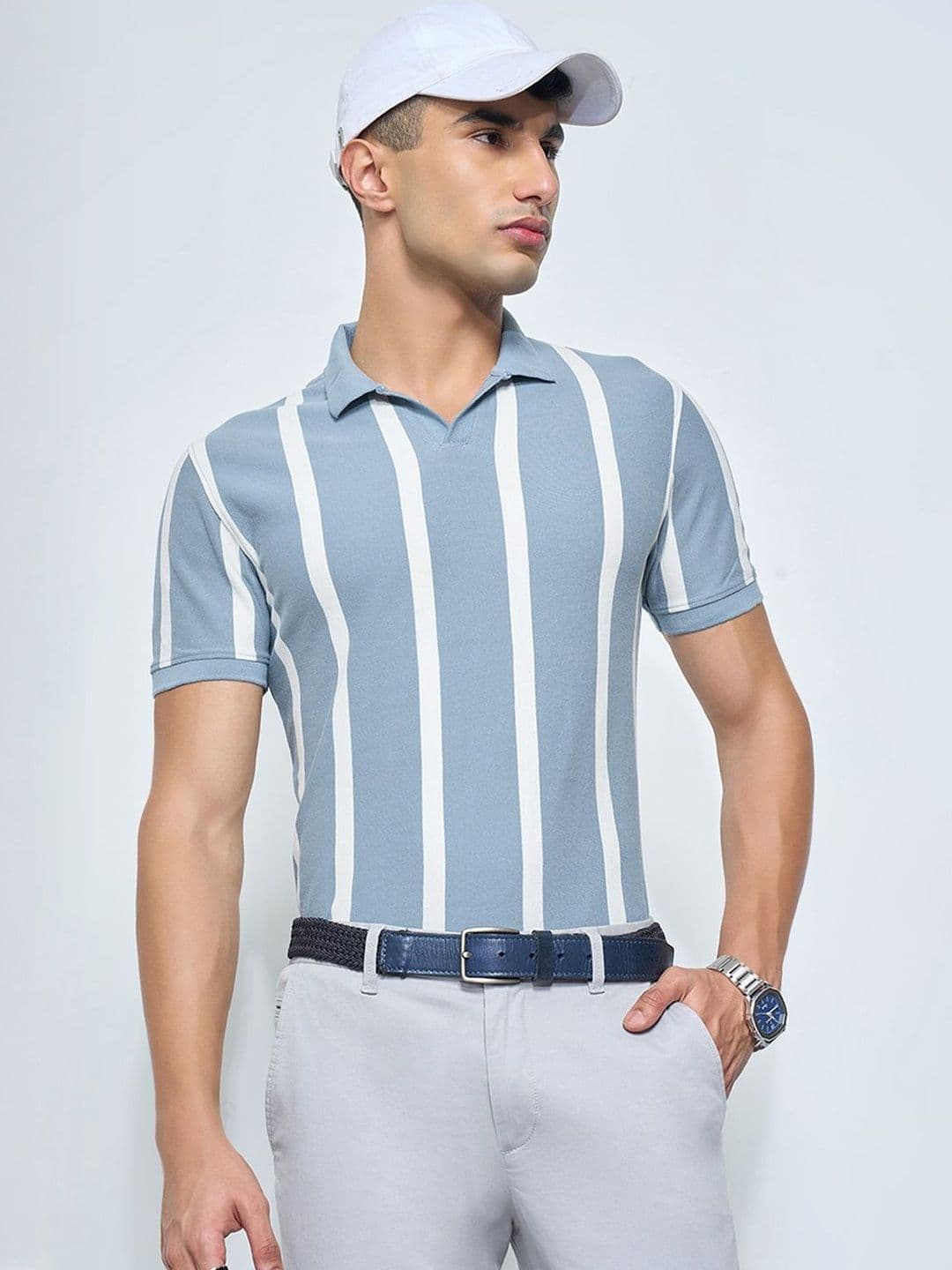 Peregrine by Pantaloons Striped Polo Collar Slim Fit T-shirt - view 1