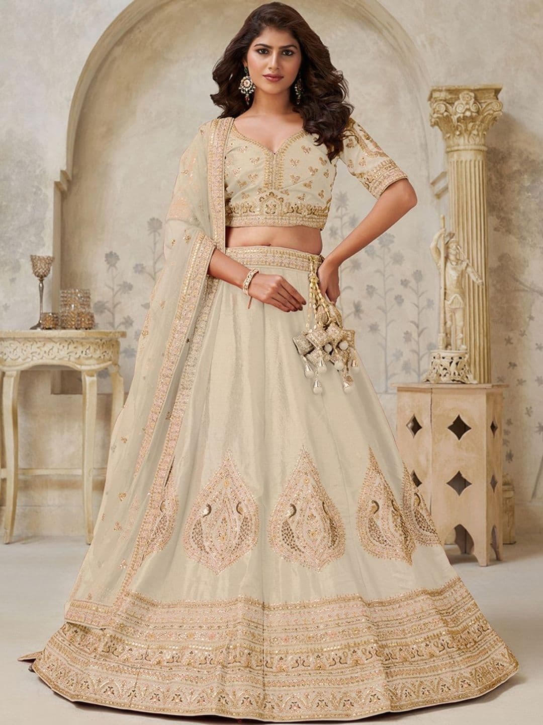 ODETTE Embroidered Silk Sequinned Lehenga Choli With Dupatta - view 1