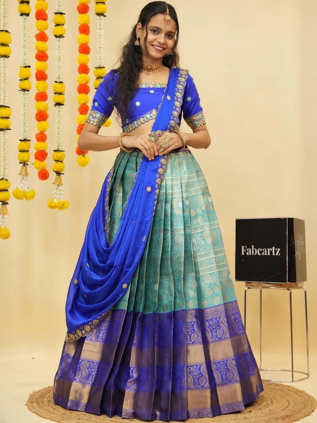 Fabcartz Square Neck Short Sleeves Zari Semi-Stitched Lehenga Choli - view 1