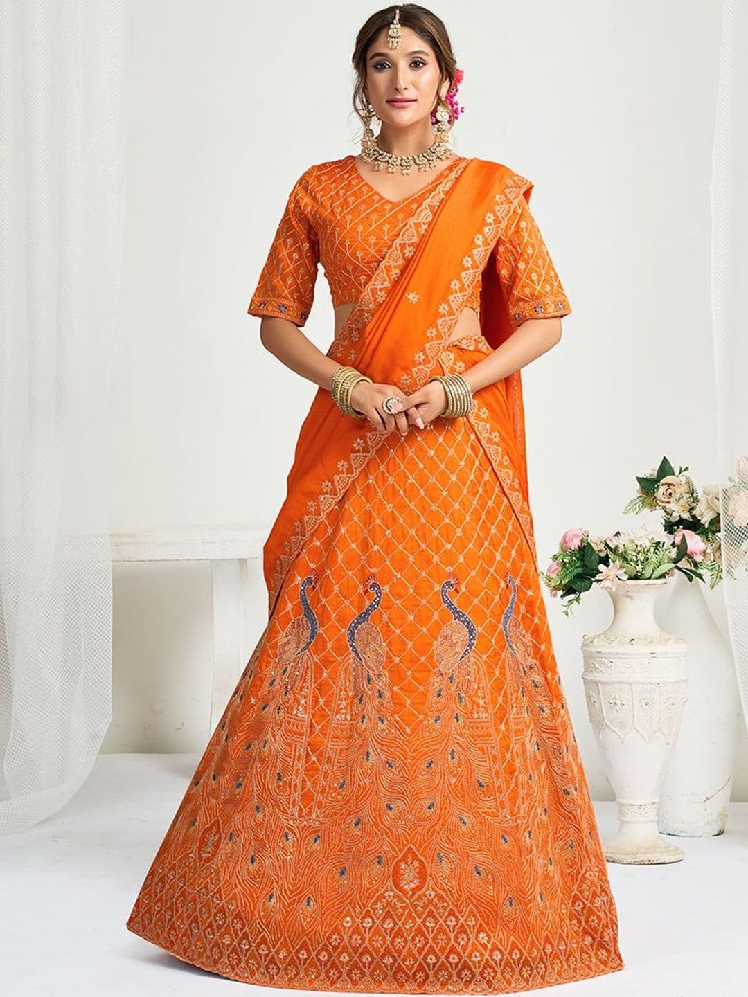 SHOPGARB Ethnic Motifs Embroidered Sequinned Lehenga & Blouse With Dupatta - view 1