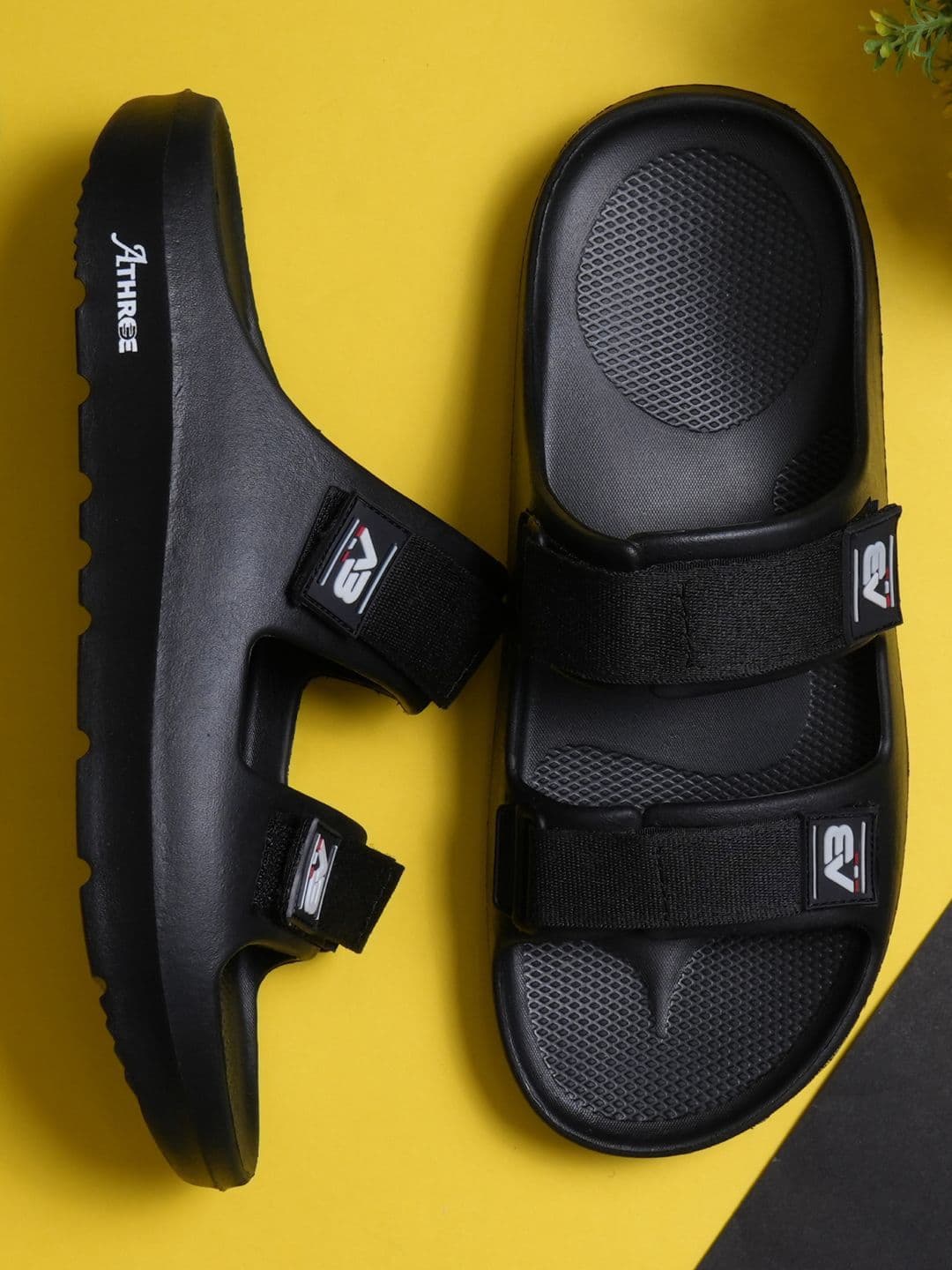 Athree Men Rubber Double Strap Slipper Sliders With Velcro Detail - view 1