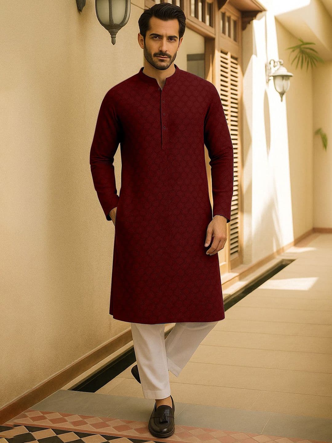 FTX Mandarin Collar Zari Straight Kurta - view 1