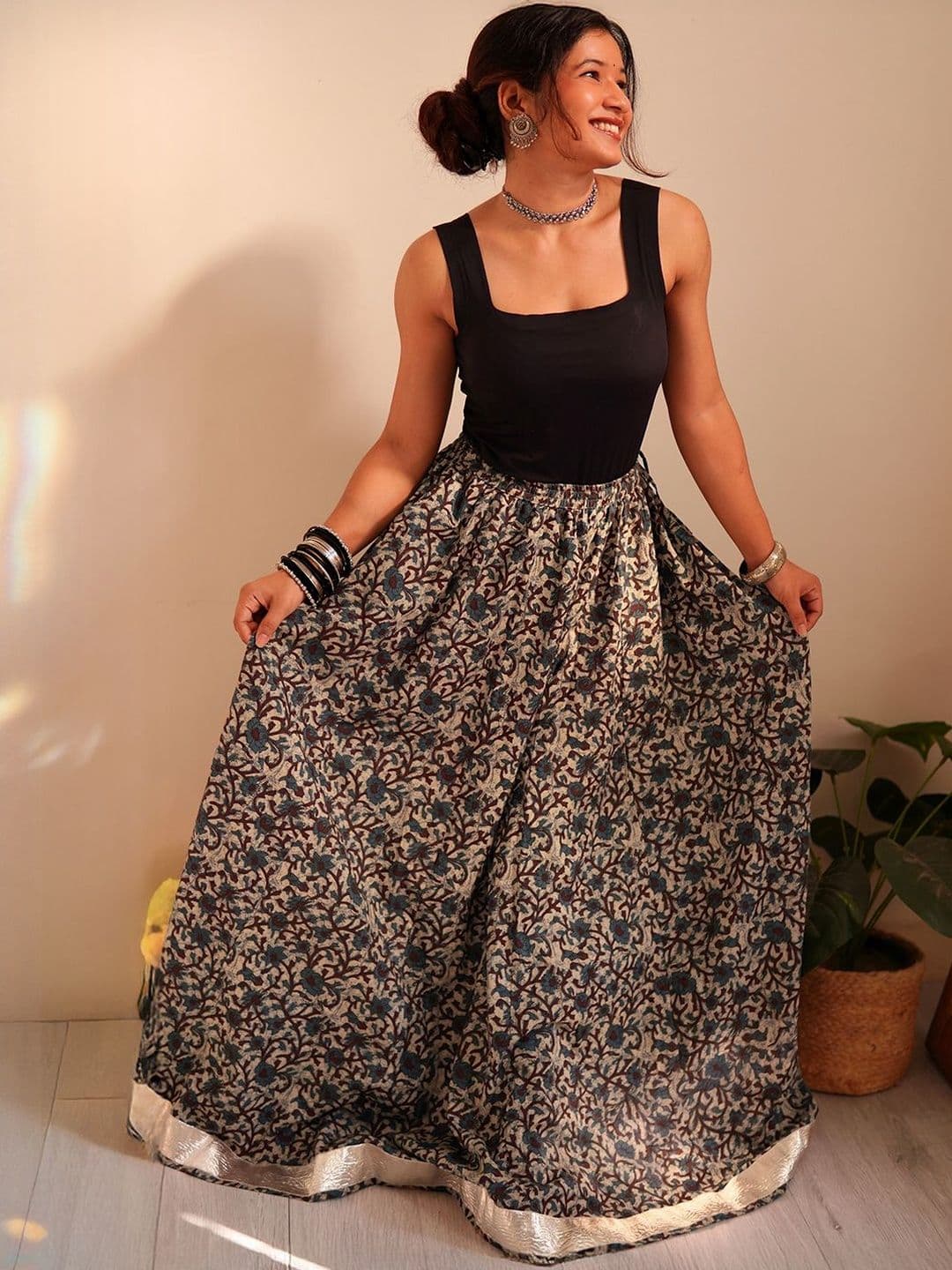 Janasya Women Floral Printed Pure Cotton Flared Skirt - view 1