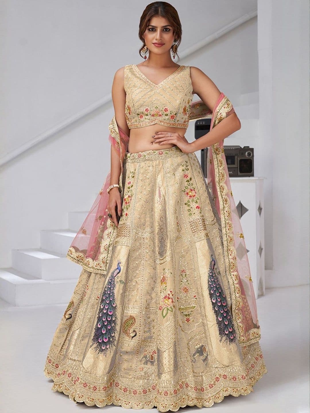 ODETTE Embroidered Silk Sequinned Lehenga Choli With Dupatta - view 1