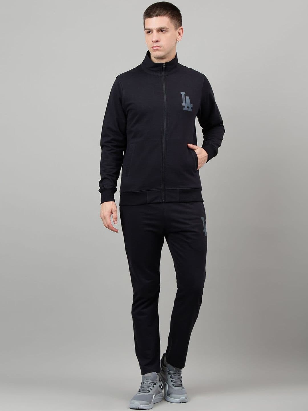 FCK GOLD Men Fleece Solid Regular Fit Mock Neck Tracksuits