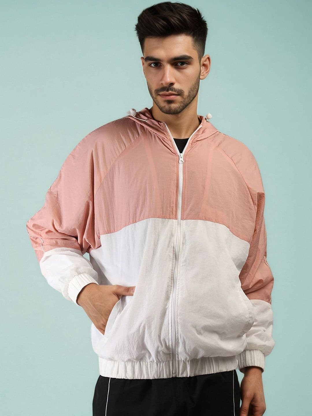 The Roadster Lifestyle Co Colourblocked Hooded Windcheater Jacket - view 1