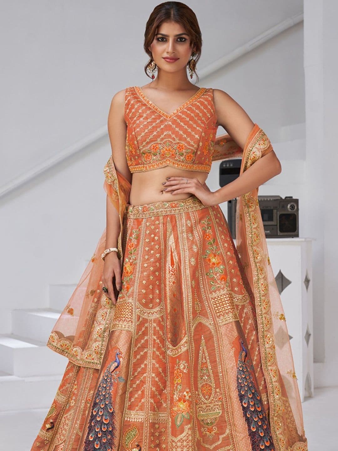 ODETTE Embroidered Silk Sequinned Lehenga Choli With Dupatta - view 1