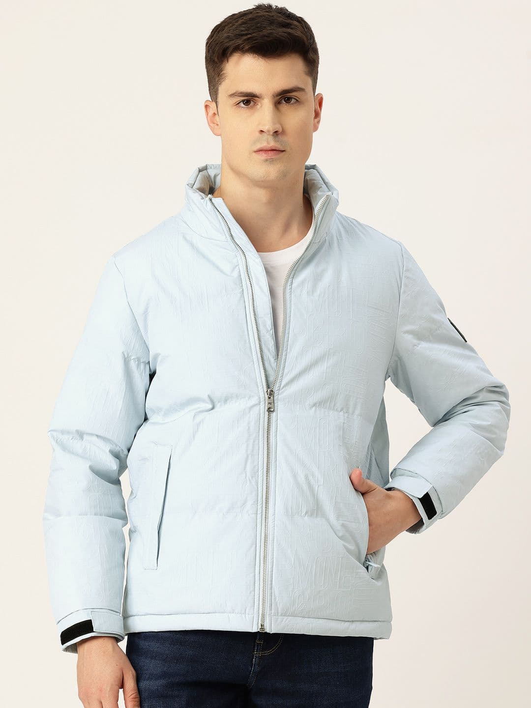Monte Carlo Self Design Typography Mock Collar Padded Jacket - view 1