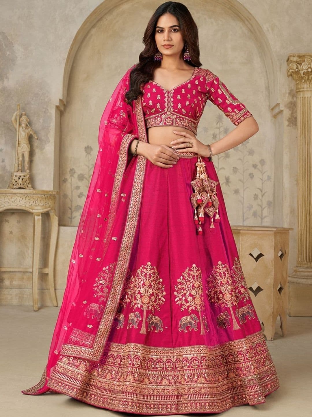 ODETTE Embroidered Silk Sequinned Lehenga Choli With Dupatta - view 1