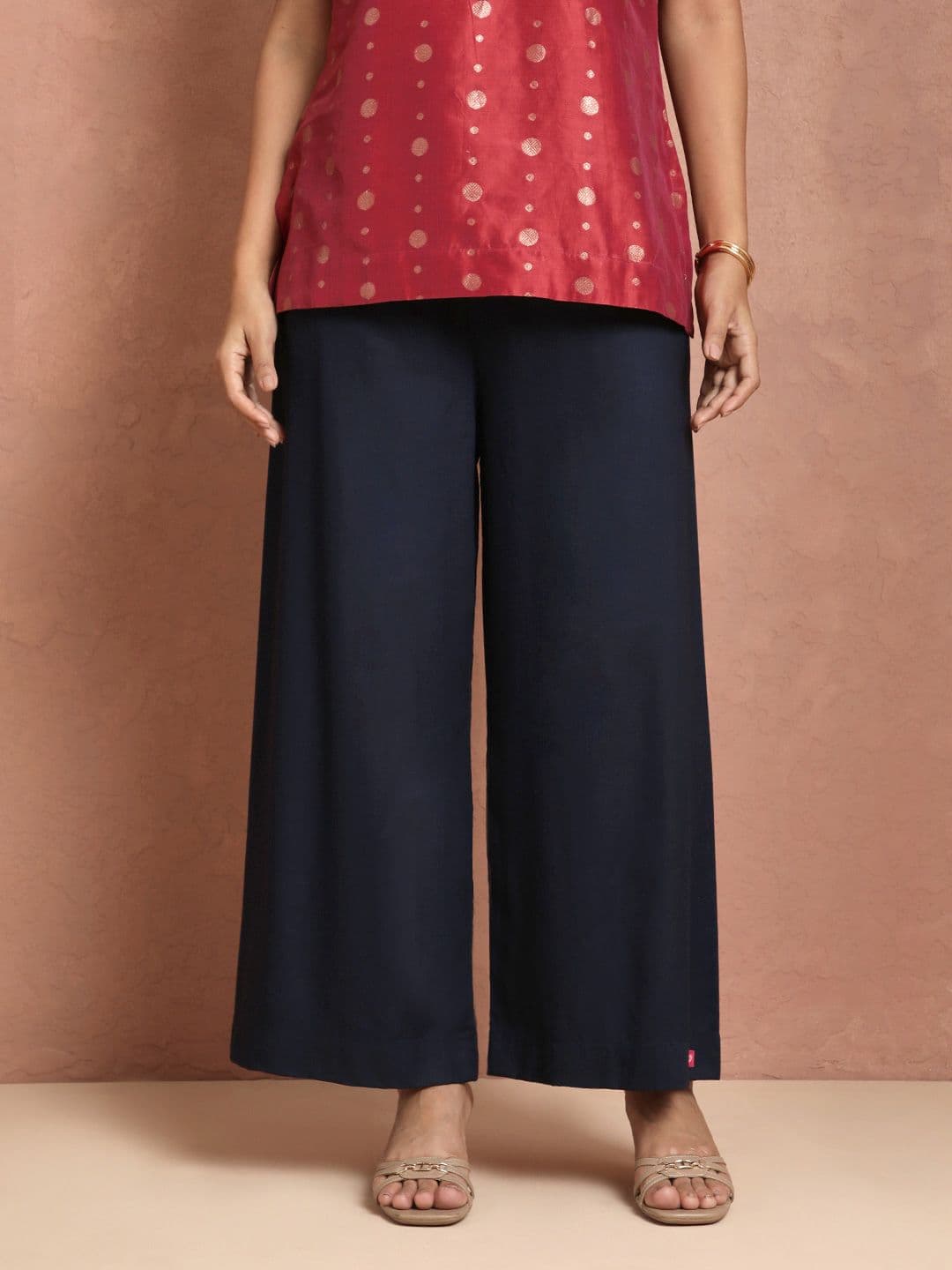 TWIN BIRDS Women Navy Blue Solid Wide Leg Palazzos - view 1