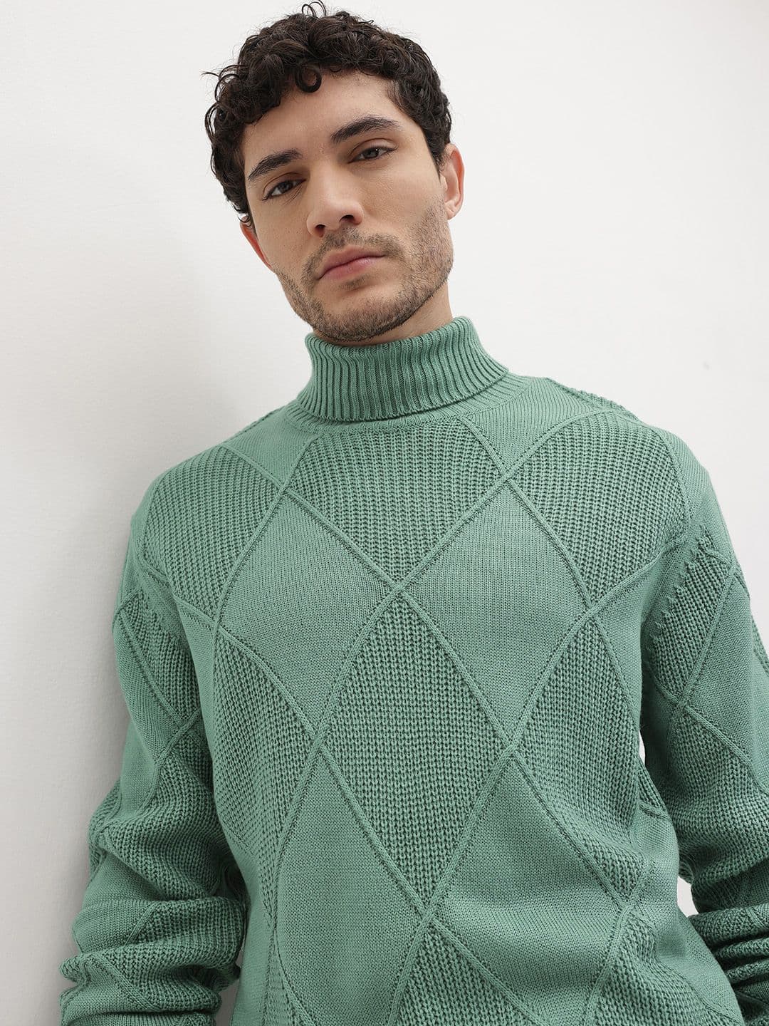 The Roadster Life Co. Acrylic Geometric Self Design Turtle Neck Pullover - view 1