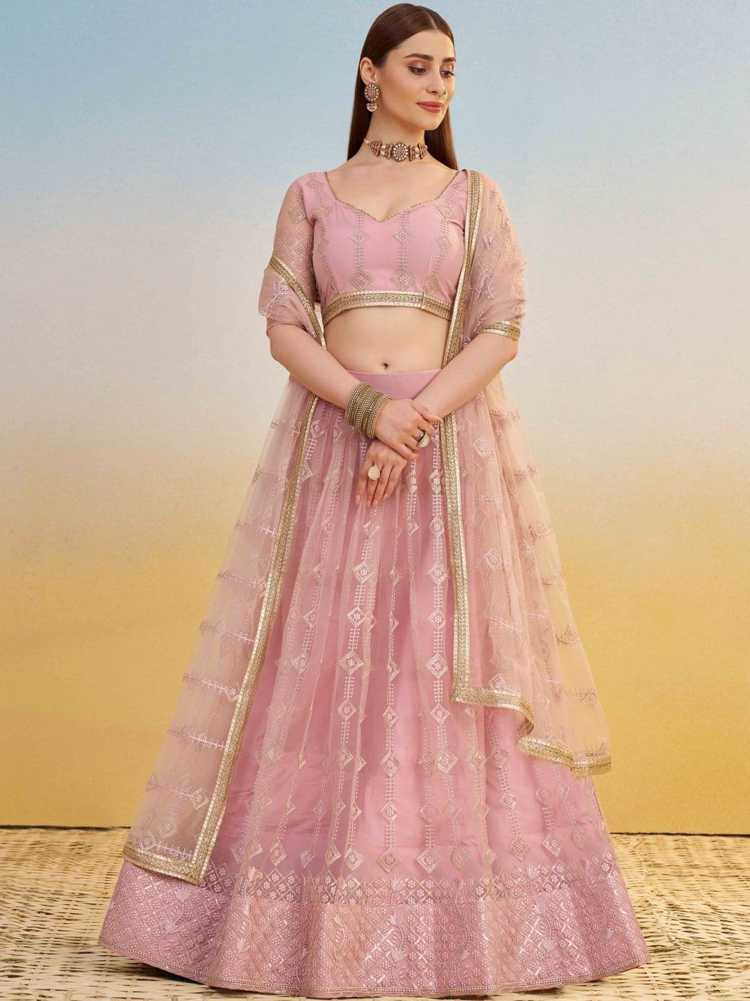 Zeel Clothing Embroidered Sequinned Semi-Stitched Lehenga & Unstitched Blouse With Dupatta - view 1