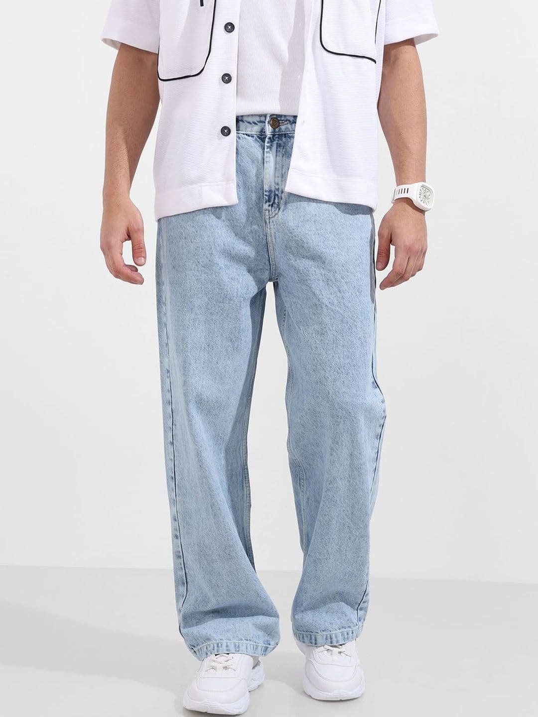 The Indian Garage Co.Men Pure Cotton Mid-Rise Light Fade Baggy Jeans - view 1