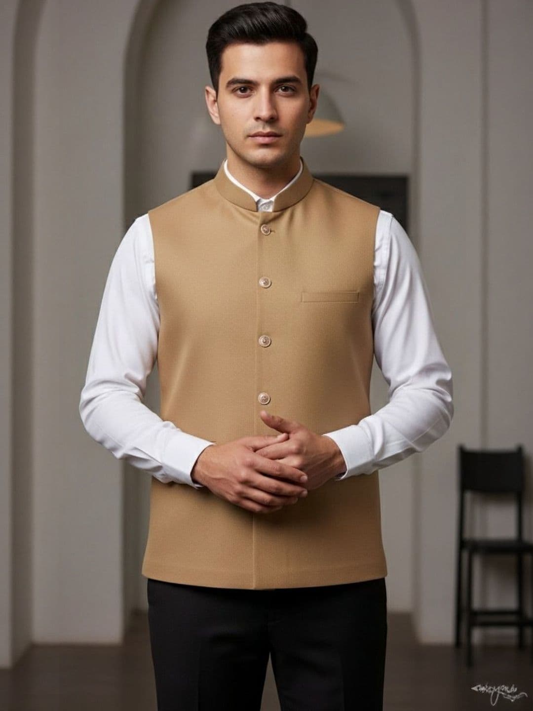 URBAN KANYA Men Mandarin Collar Cotton Nehru Jacket - view 1