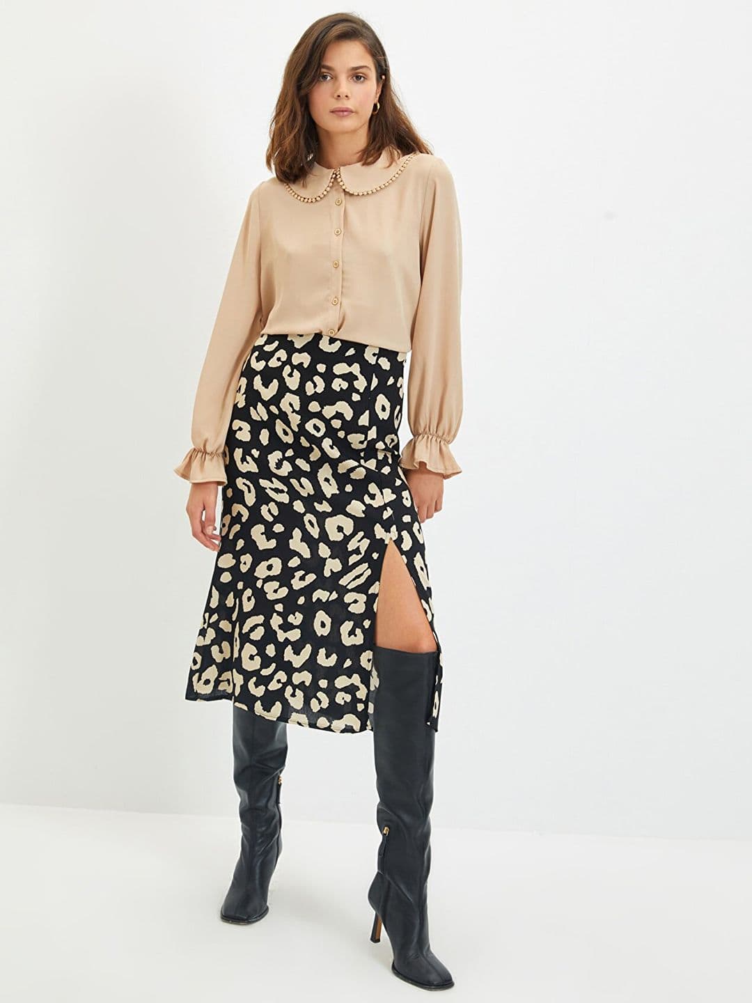 Trendyol Women Black & Off-White Animal Print A-Line Skirt - view 1