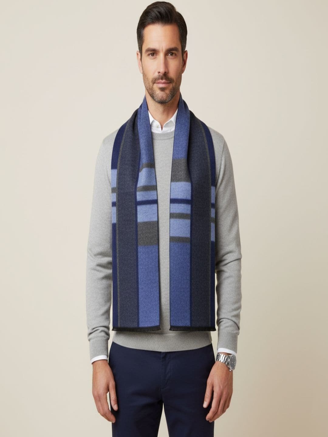 MUFFLY Men Checked Reversible Merino Wool Mufflers - view 1